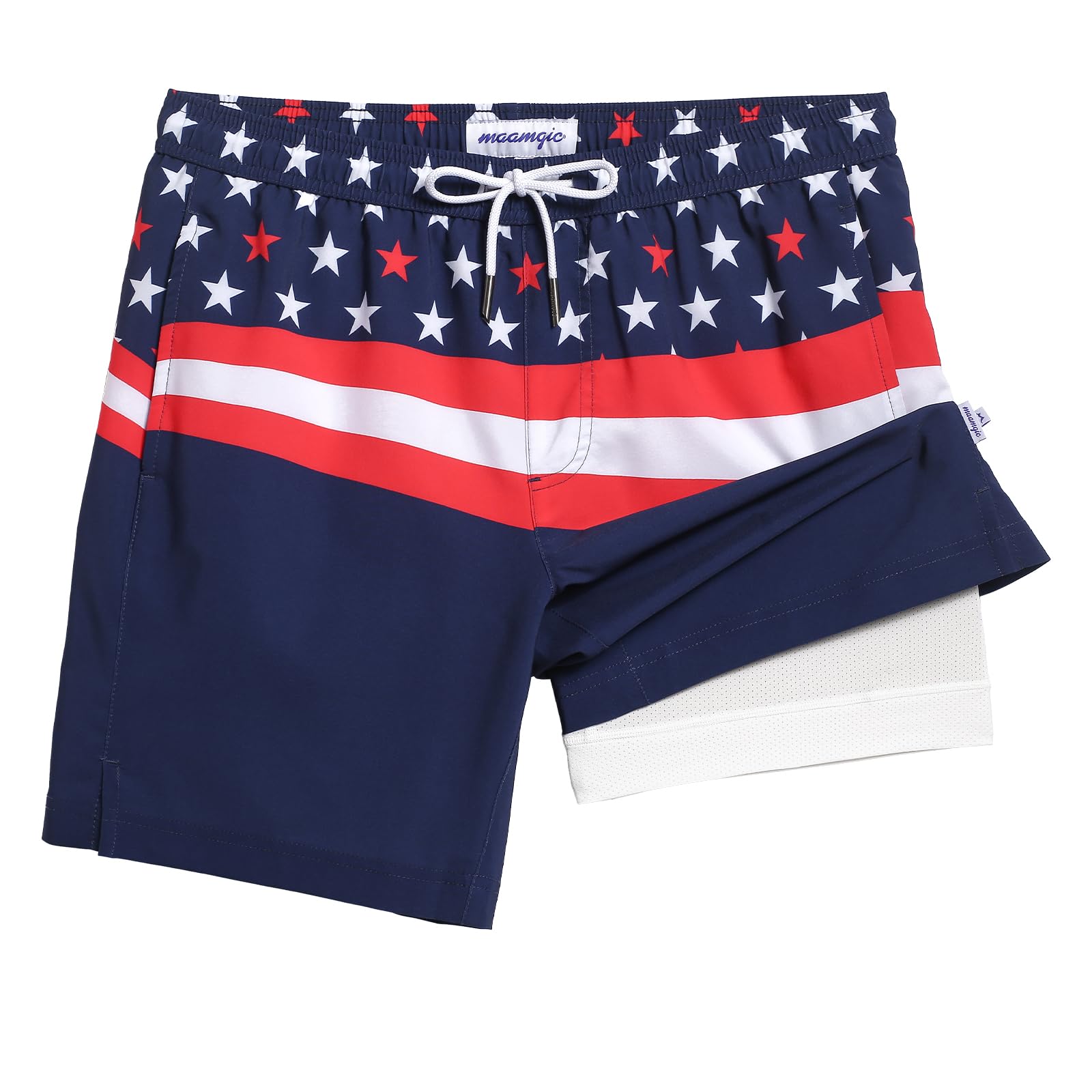 maamgic Mens Swim Trunks with Compression Liner 7 Inch Inseam Mens Bathing Suit Quick Dry Swimming Trunks Swimsuit