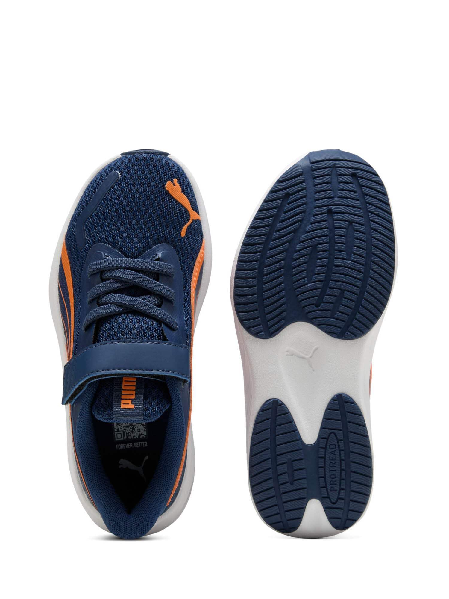 PUMA Unisex Pounce Lite Ac+ Ps Sneaker dziecięce, Perski niebieski pomarańczowy Glo PUMA biały, 34 EU