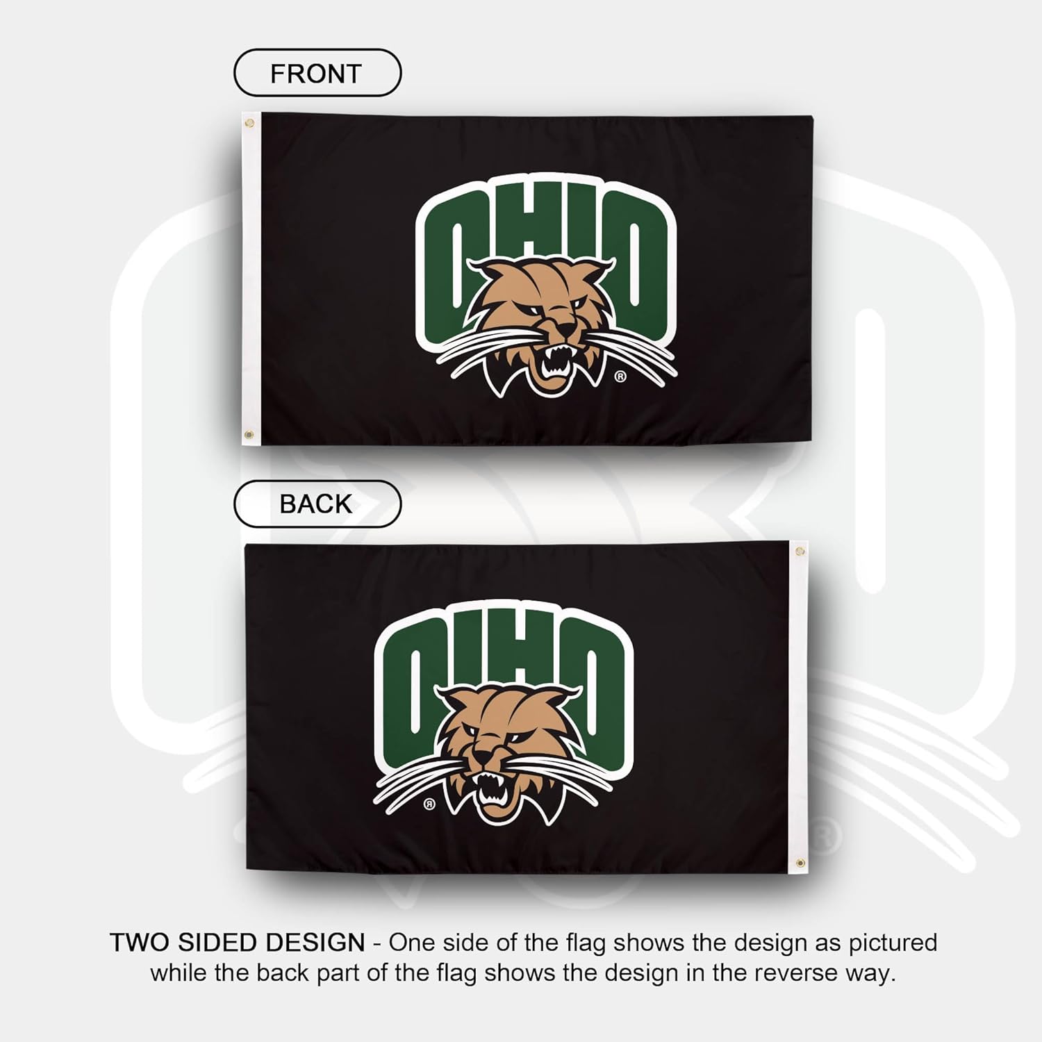 Desert Cactus Ohio University OU Flag - 3 x 5 Feet Bobcats Banner, Indoor/Outdoor Durable Fabric, 100% Polyester Design (Style 1) - Image 2