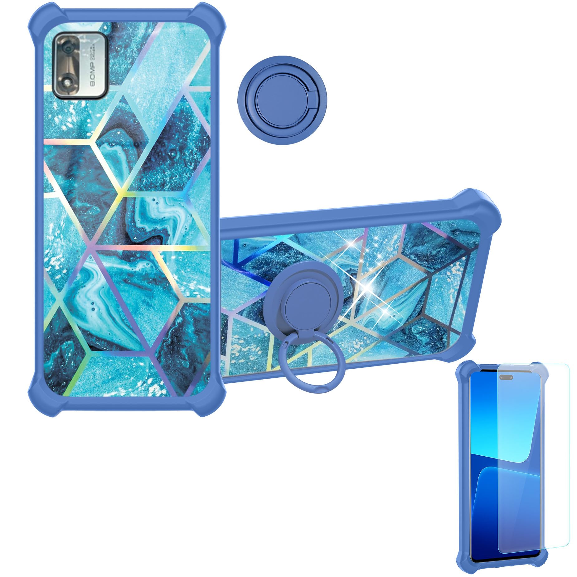 Coque Oukitel C1 Avec Bague Support 360° Et Protection écran Verre Trempé 9H - PC + Silicone