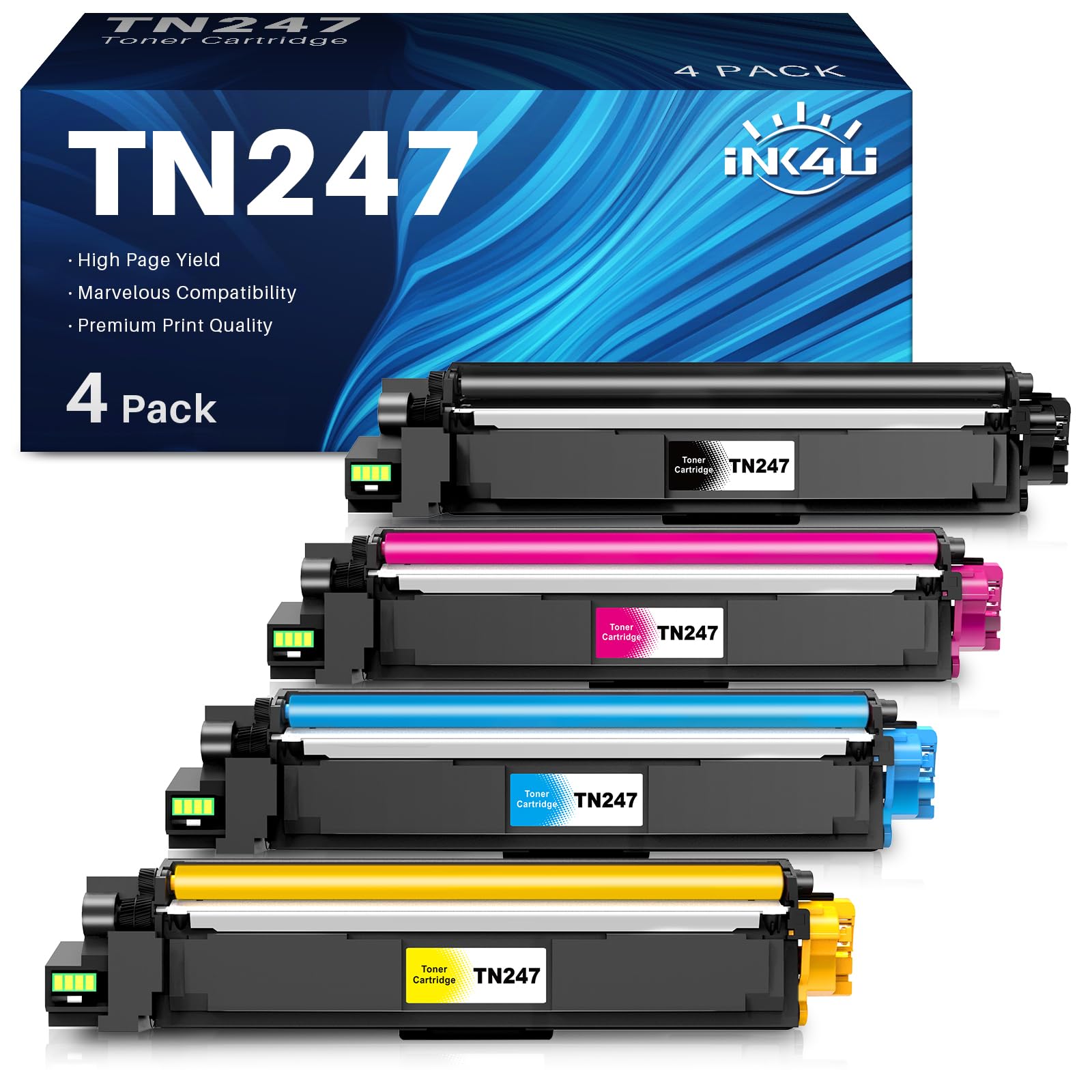 INK4U TN247 TN-247 Cartucce di Toner Compatibile per Brother TN247 TN 243 Compatibile per Brother DCP-L3550CDW MFC-L3770CDW MFC-L3750CDW MFC-L3710CW MFC-L3730CDN HL-L3210CW HL-L3230CDW (4-Pack)