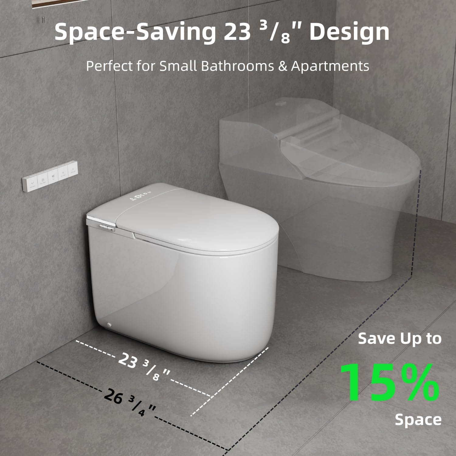 E81 Compact Smart Toilet, Built In Water Tank, 23.3" Depth One Piece Bidet Toilet With Rimless Flush, Auto Open/Close Lid, Foot Sensor, Instant Warm Water & Air Dryer, Heated Seat, Remote