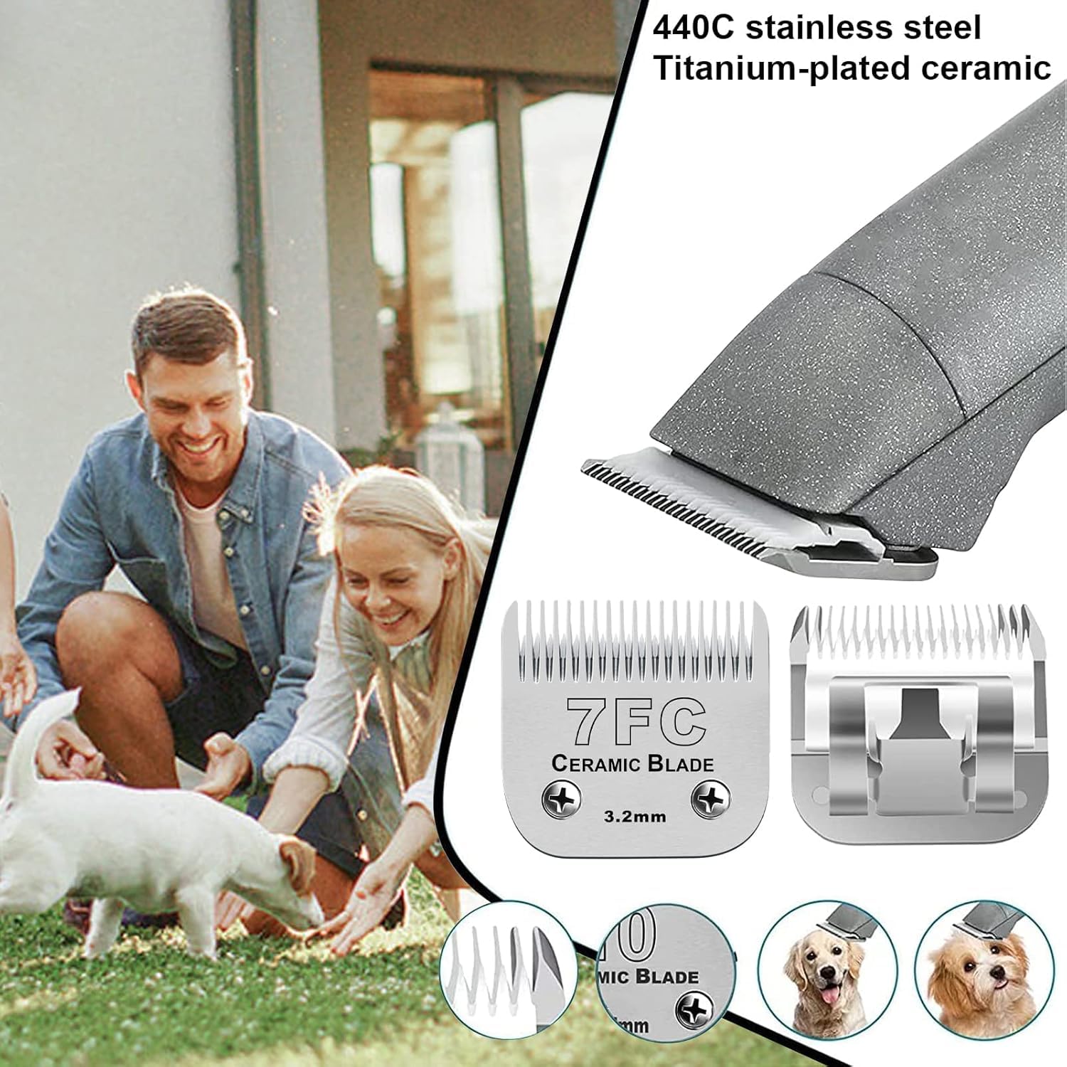 Dog Grooming Replacement Blades Compatible with Andis, Oster, and Wahl Clippers (7FC), Silver - Image 3