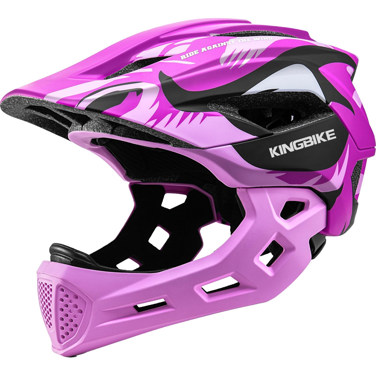 KINGBIKE Casque intégral pour enfant avec protège-menton amovible | Casque de vélo pour scooter, vélo et multisport, casque de protection à partir de 5 ans pour garçons et filles 51-55 cm