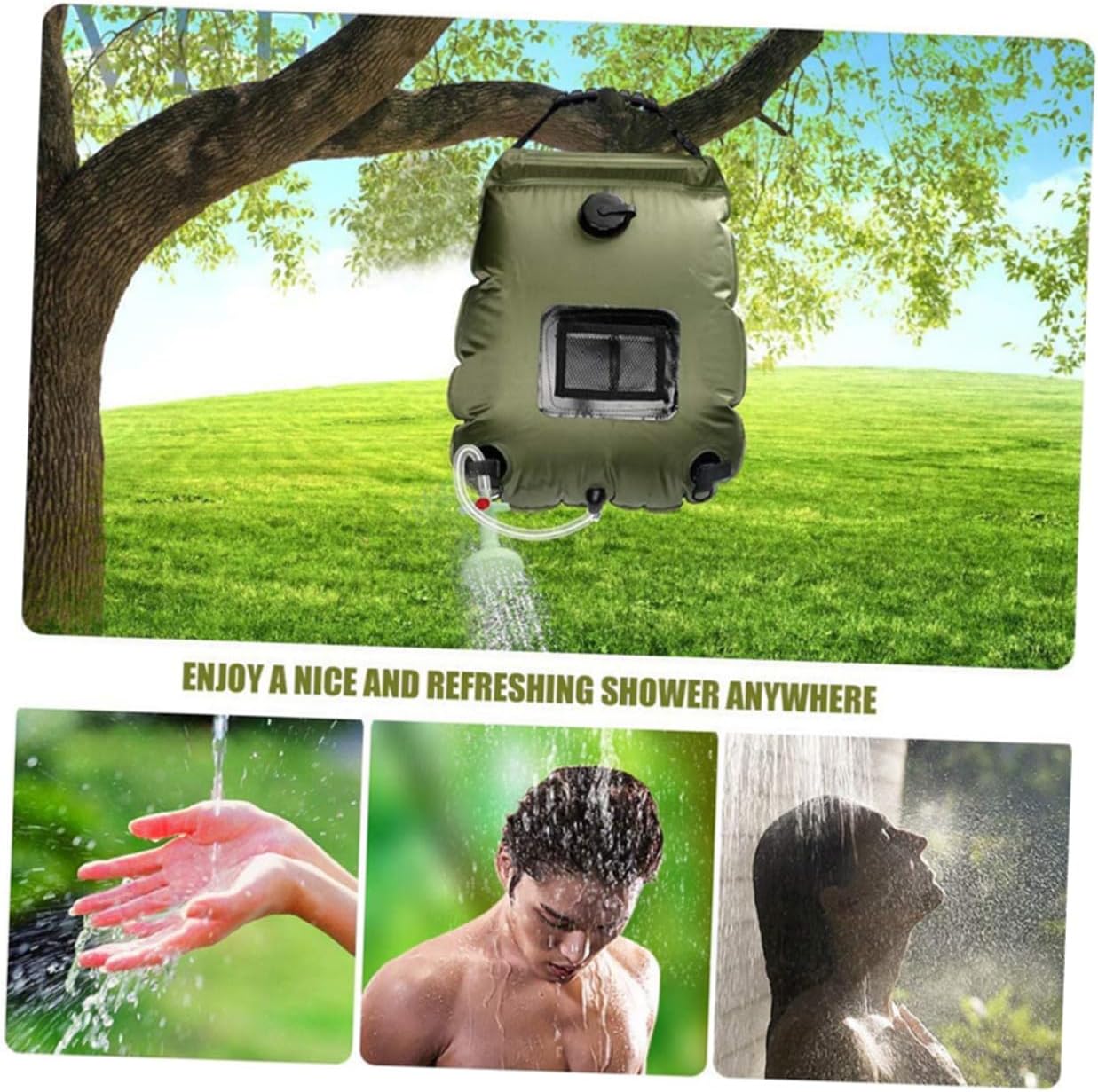 Holibanna 20l Portable Camping Shower Bag Solar Heated Outdoor Shower with Detachable Hose for Hiking and Camping