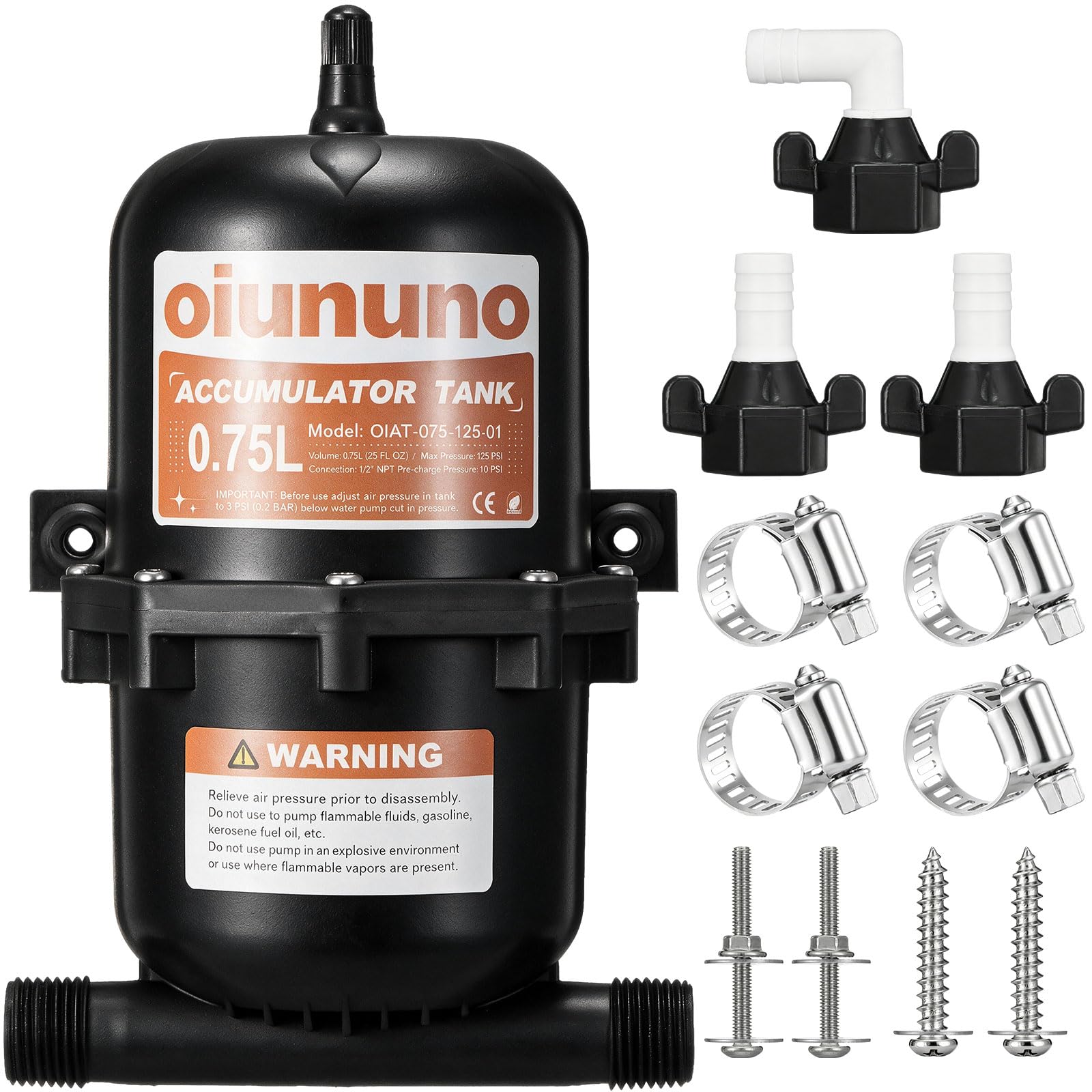 RV Pre-Pressurized Accumulator Tank, 0.75L 25 oz Max 125PSI, 1/2 MNPT Port Fitting,Suitable for RV, Boat, Travel Trailer, Caravan (0.75L (25 oz))