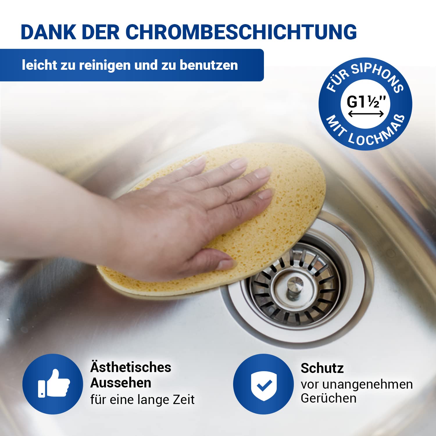 VIOKS Desagüe de Lavabo Con Válvula de Cesta Colador de 70 mm, Regulador de Espacio y Rebosadero