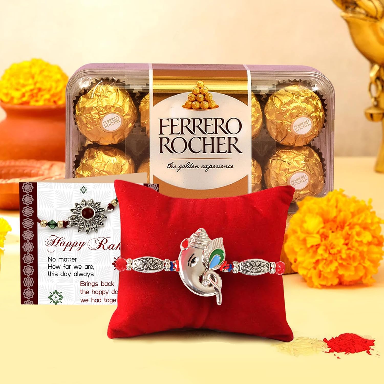 TIED RIBBONS Rakhi Gift For Brother With Chocolates - Premium Peacock Rakhi With Ferrero Rocher Chocolates Pack And Mini Greeting Card Roli Chawal - Rakhi Gift For Brother, 200 Gm-image-17