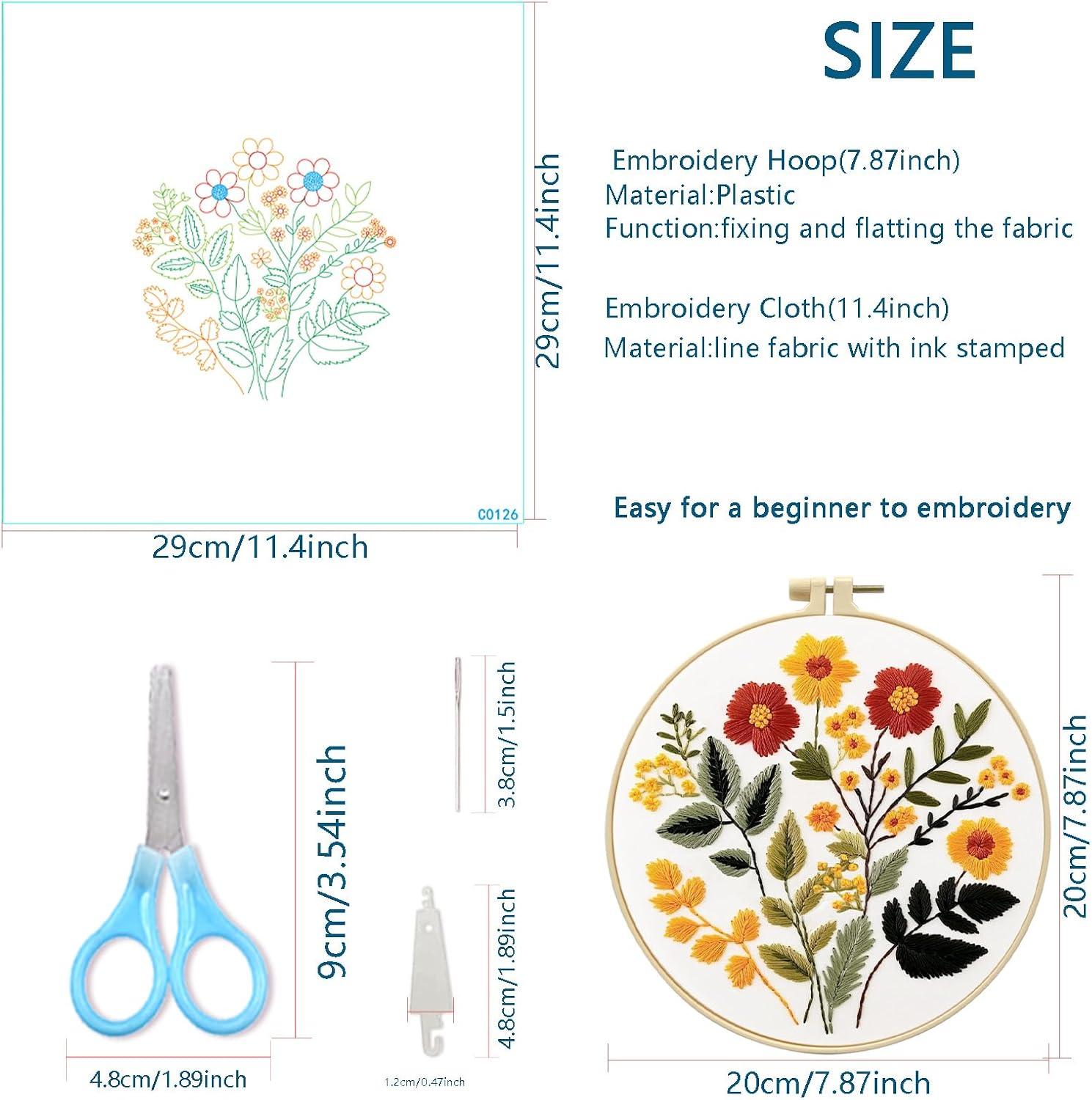 Zhenqing Floral Embroidery Kit for Beginners, Wildflower Botanical Needlework Kit with Pre-Printed Cotton Fabric, Hoop, Threads & Tools, Flower Wall Decor (C0126) image 5
