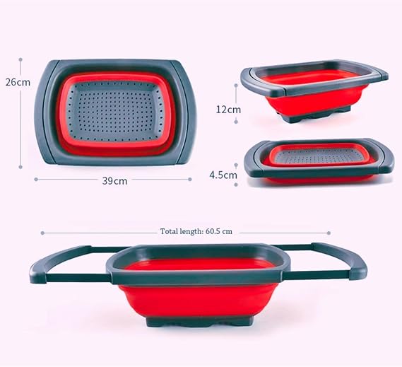 Collapsible Silicone Colander Space-Saving Foldable Strainer for Pasta, Vegetables & Fruits Large 6 Qt Kitchen Strainer, Heat-Resistant, BPA-Free & Dishwasher Safe |RED