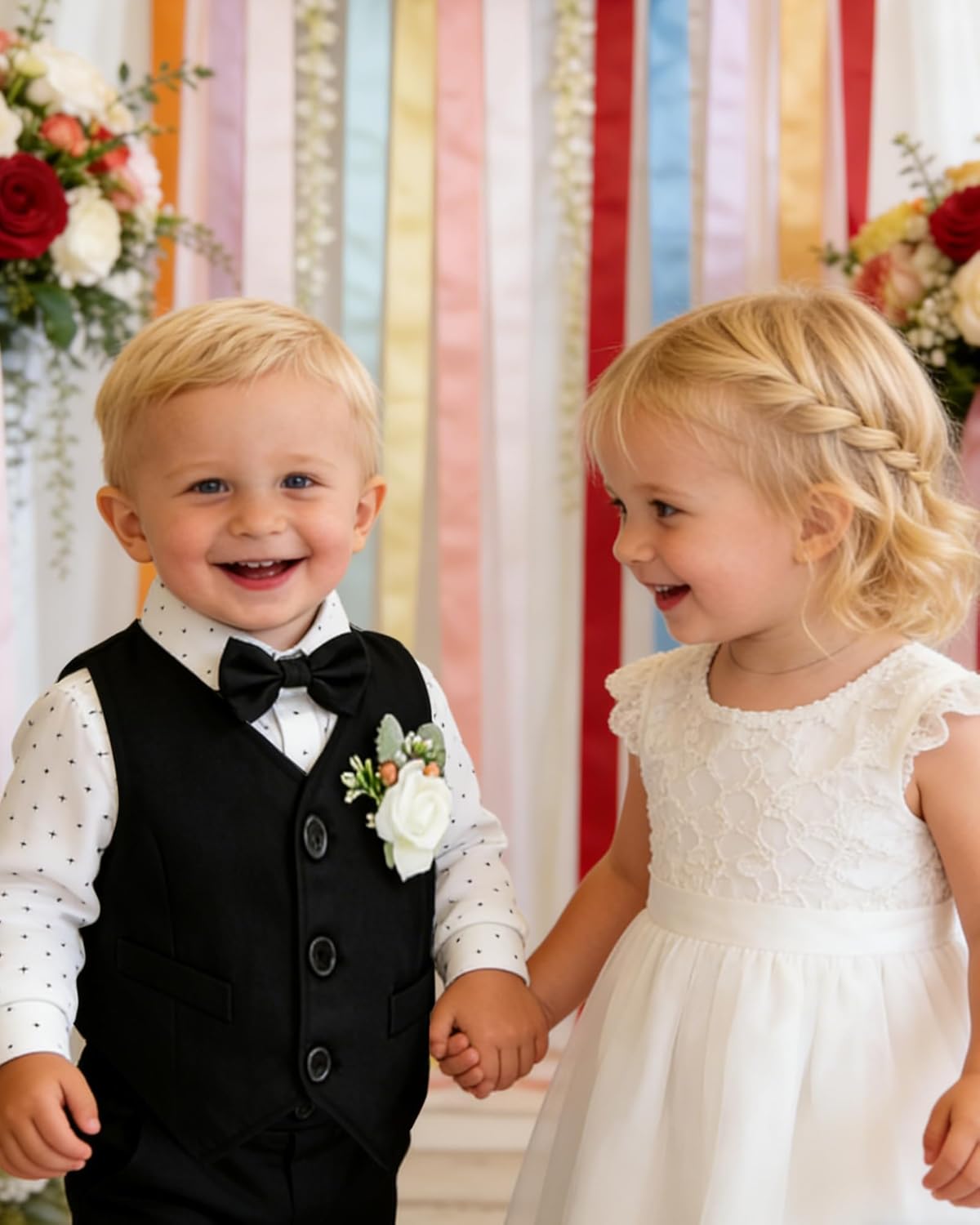 SANMIO Baby Boy Clothes Suits Infant Gentleman Outfit Collared Dress Shirt+Vest+Tie+Corsage+Pants 5Pcs Baby Suit Sets - Image 2