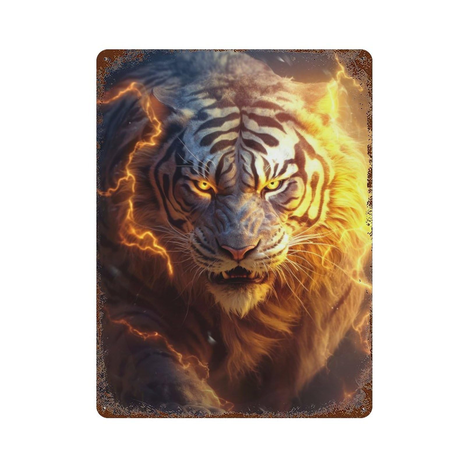 Powerful Energy Tiger Decorative Tin Sign 15.7"x11.8", Ideal for Cafe, Home Bar And Lounge Decor