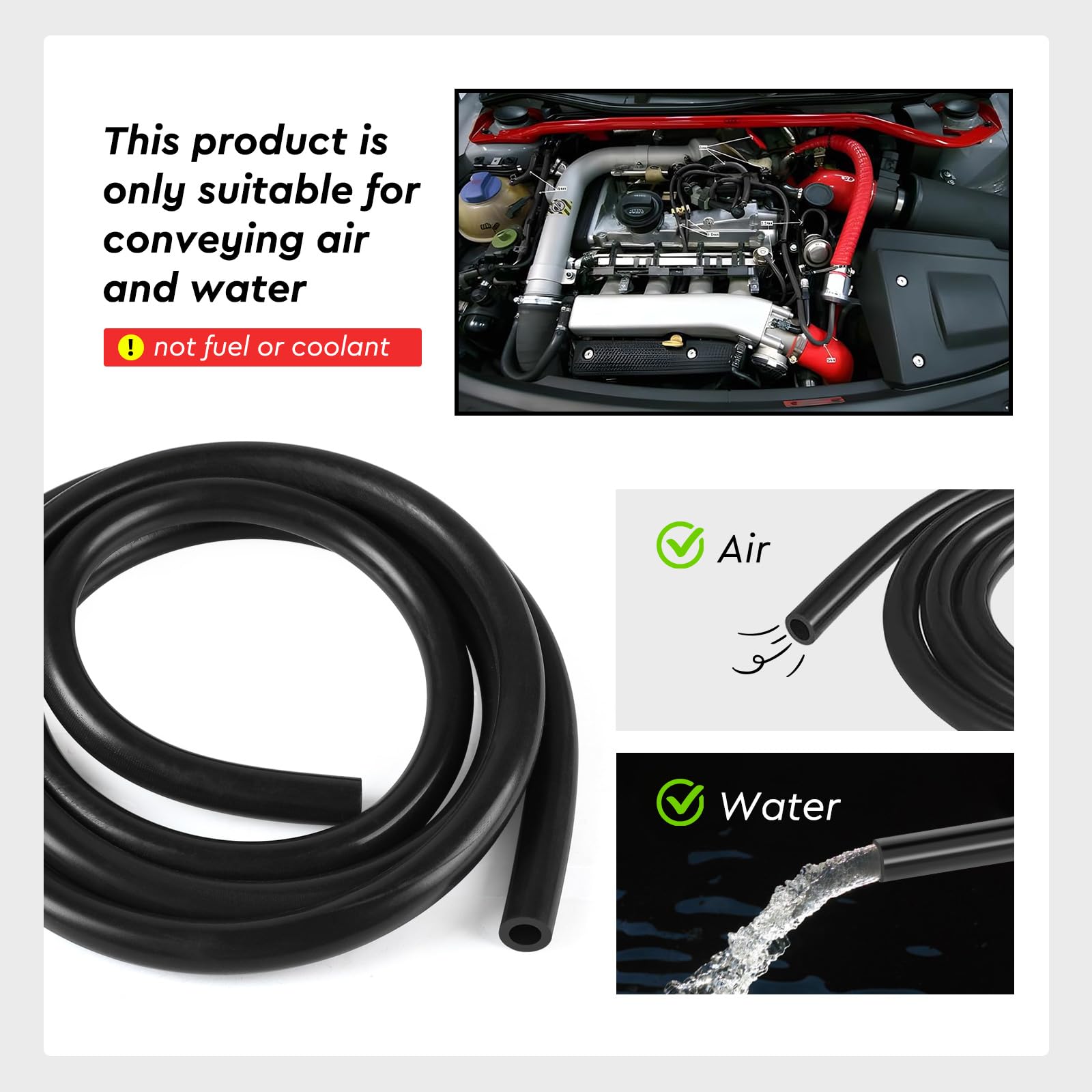 SWAWIS Kit 6 Manguera de Vacío de Silicona 2m Diámetro Interior 3/4/5/6/8/10mm, Tubo de Vacío de Silicona con Cortatubos, 130 PSI, -40~220°C, para Aire y Agua en Auto