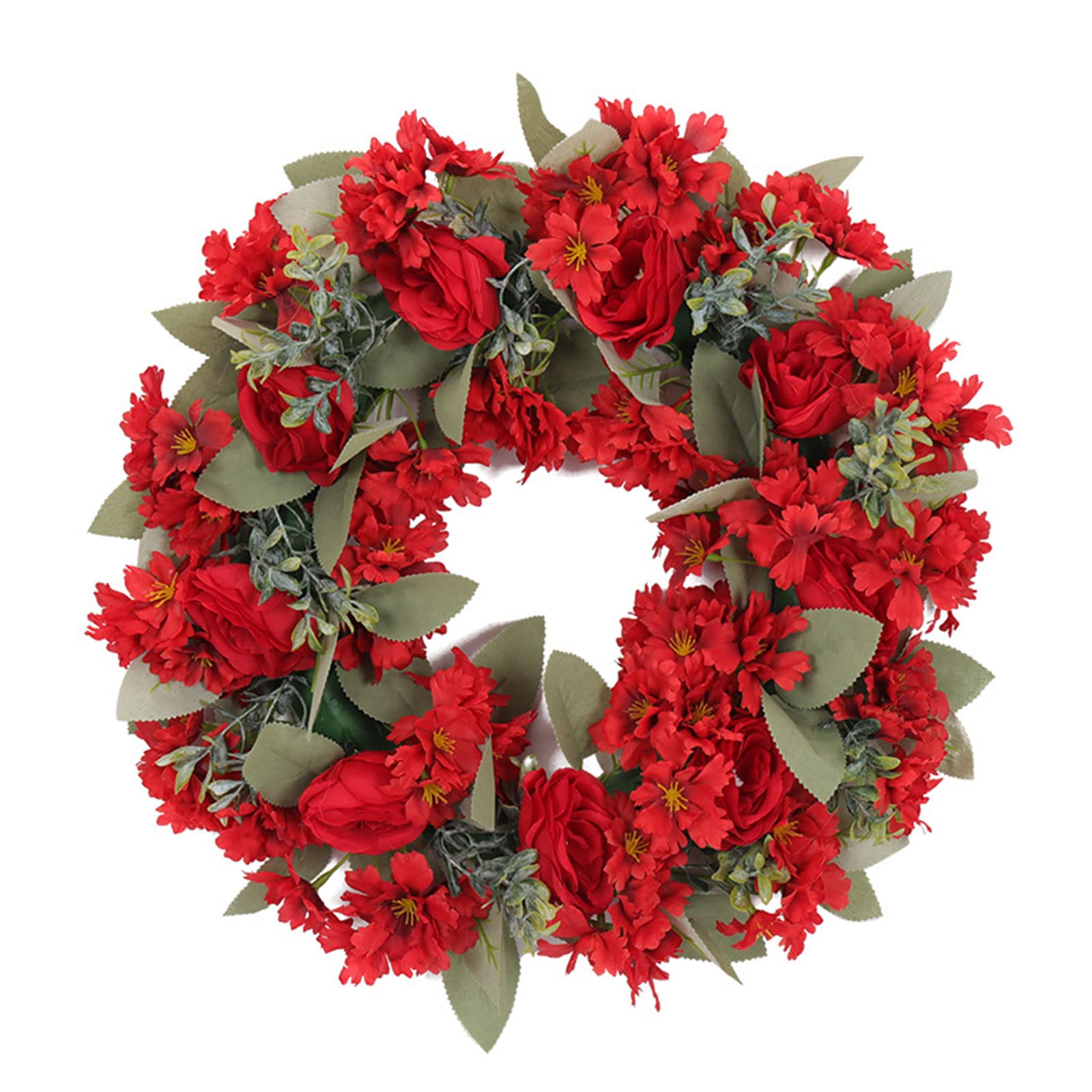 Ochine Red Rose Peony Flower Wreath Artificial Floral Handmade Spring Summer Garland for Door Wall Christmas Wedding Party Office Home Decor