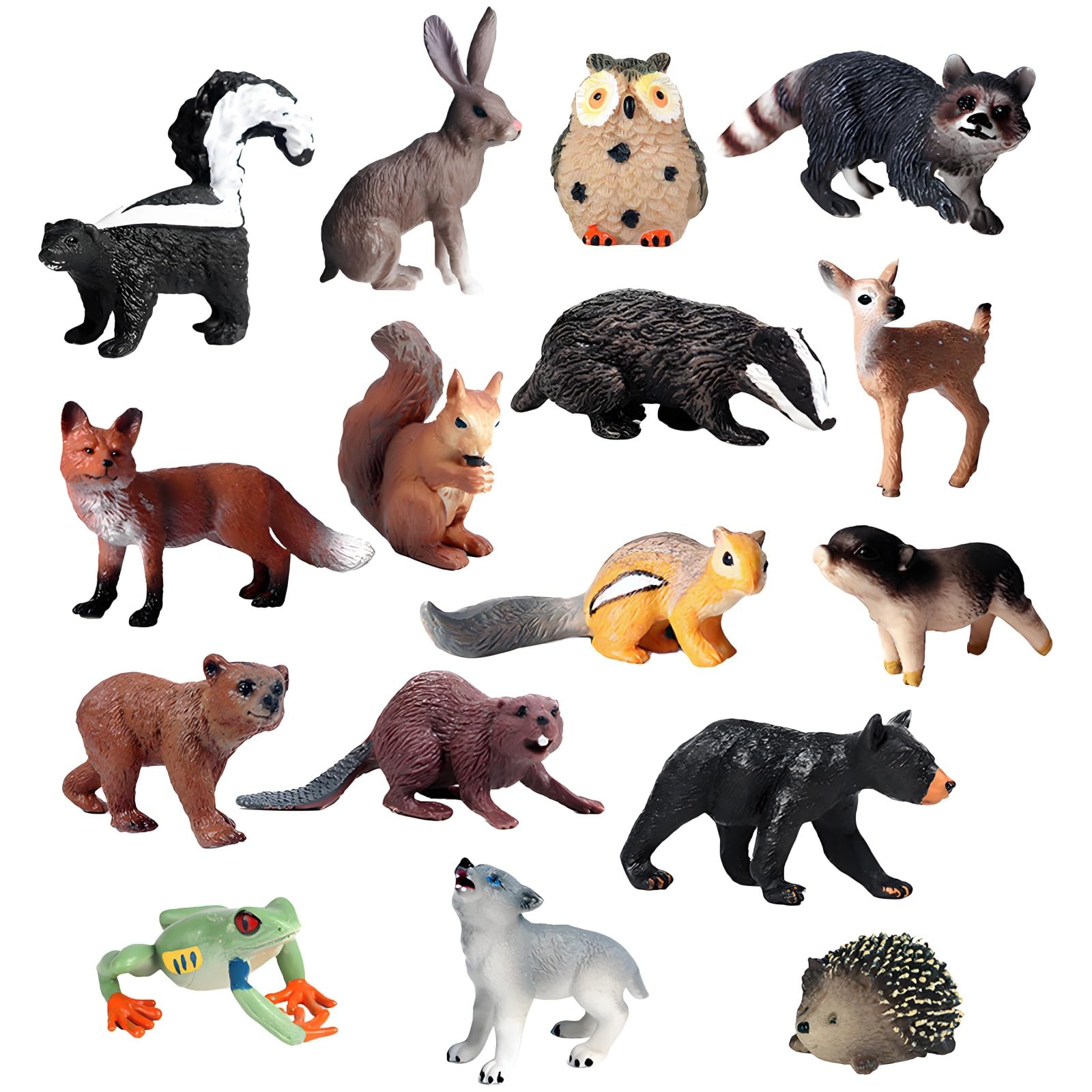 LANSKYLAN 16 PCS Figuras de Animales del Bosque, Figuras de Criaturas del Bosque en Miniatura, Figuras de Juguete de Animales de Bosque, Juguetes Animales Safari Figuras para Decoración Fiesta Navidad