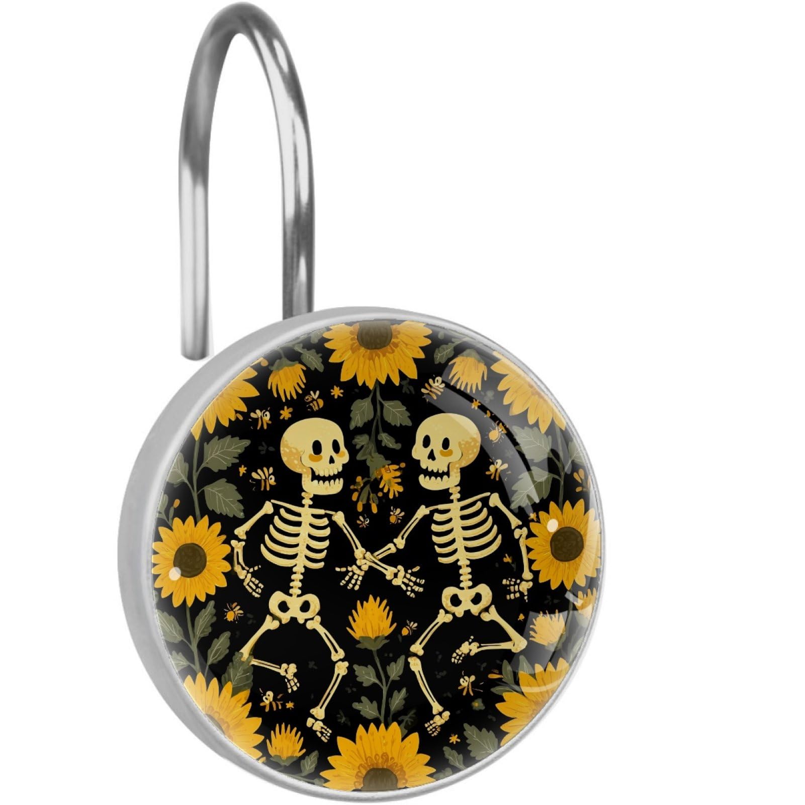 VAPOKF Decorative Shower Curtain Hooks, Funny Skeleton Sunflower Rustproof Stainless Steel Shower Curtain Rings for Bathroom, Shower Curtain Hangers for Shower Rod, 12 Pack