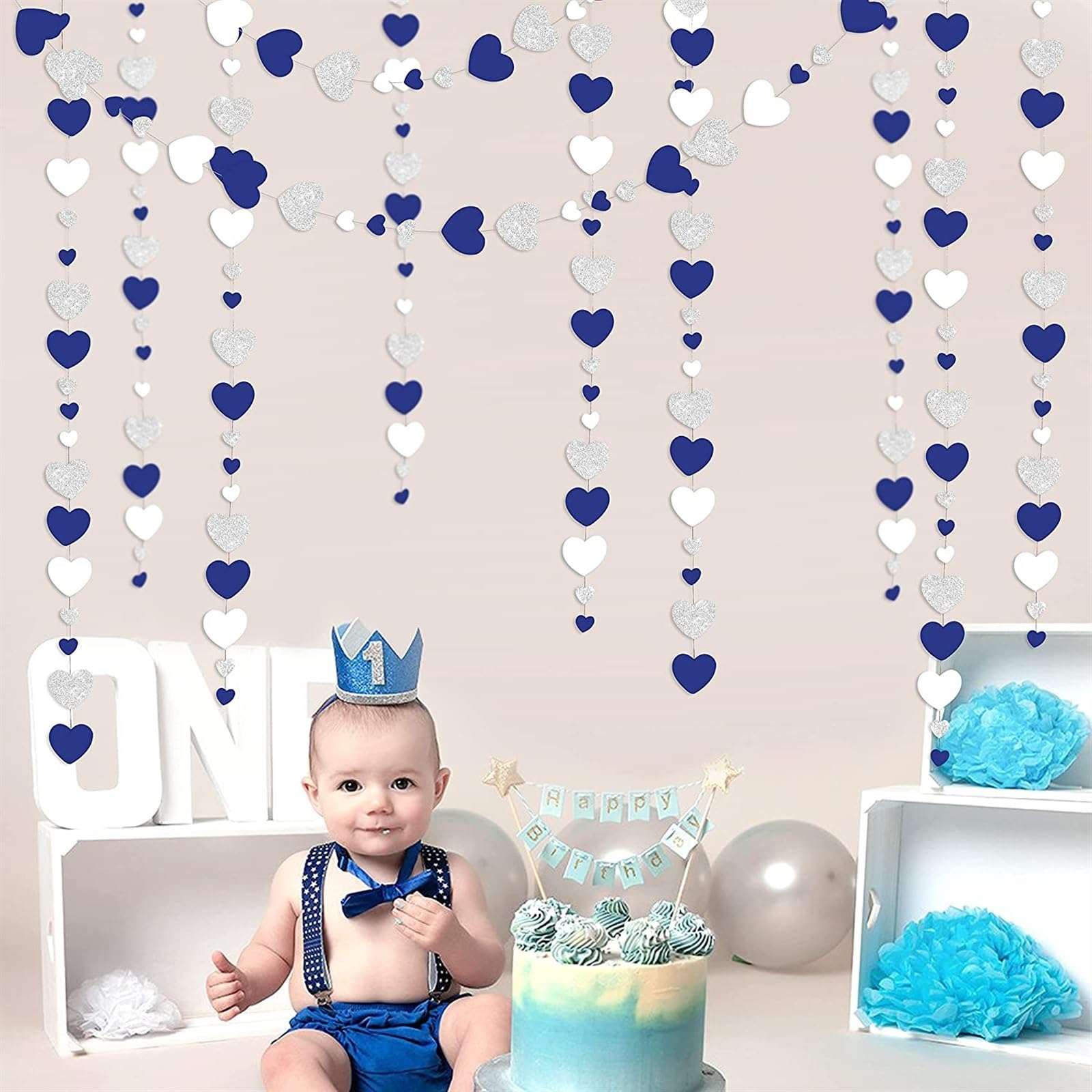 Ghirlanda Decorativa A Bandierine Triangolari 9 Metri, 78 Pezzi, Colori Blu Navy E Beige Oro, Per Feste, Matrimoni, Compleanni, Addii Al Nubilato