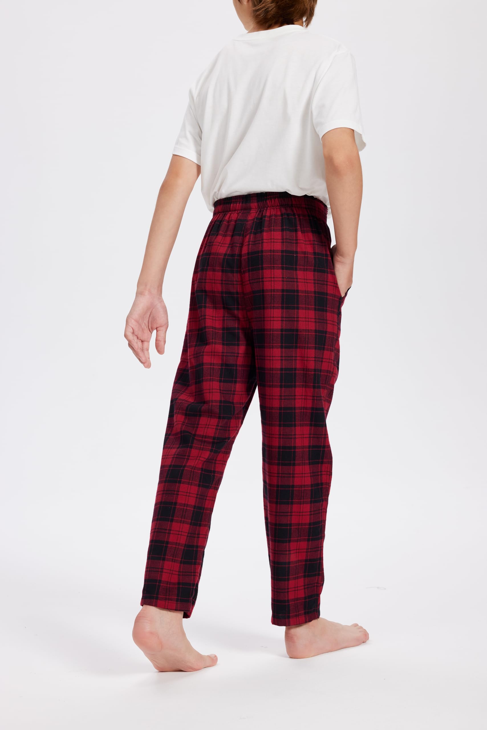 MoFiz Garçon Pantalon de Pyjama Coton à Carreaux Fille Chaud Vêtements de Nuit Décontractés avec Poches pour Enfants 7-18 Ans