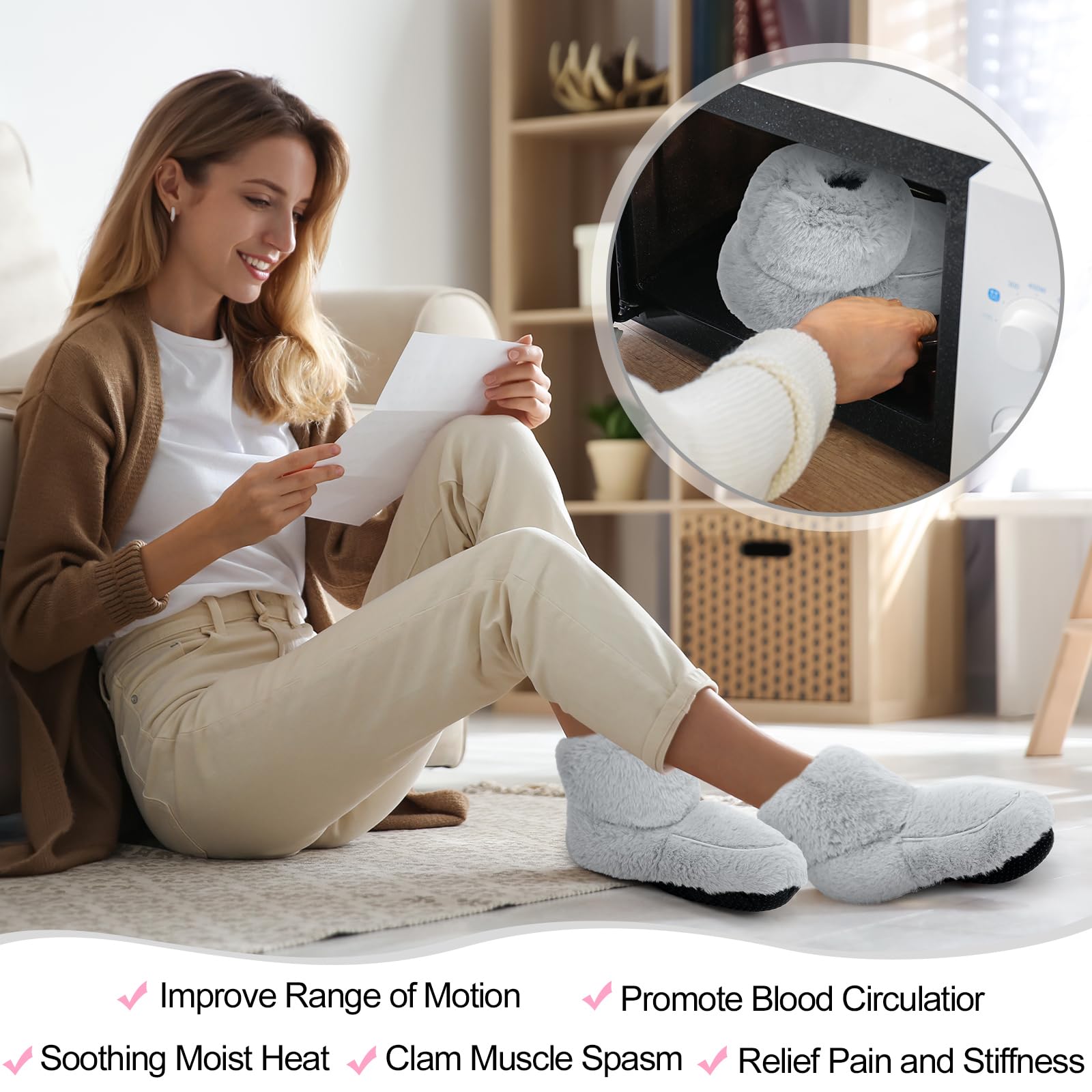 Cozypower Mikrowellengeeignete Hausschuhe für Damen und Herren, beheizbare Stiefeletten, wärmende Hausschuhe, beheizbare Wellness-Stiefel mit feuchter Wärmetherapie, bequeme Füße, warm für