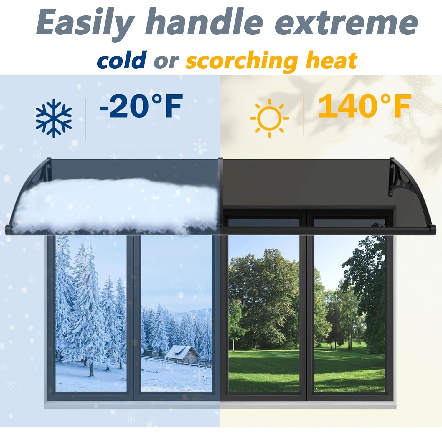 Transparent Polycarbonate Door Canopy Awning - 78.7"x39.4", Black Brackets, UV & Rain Protection