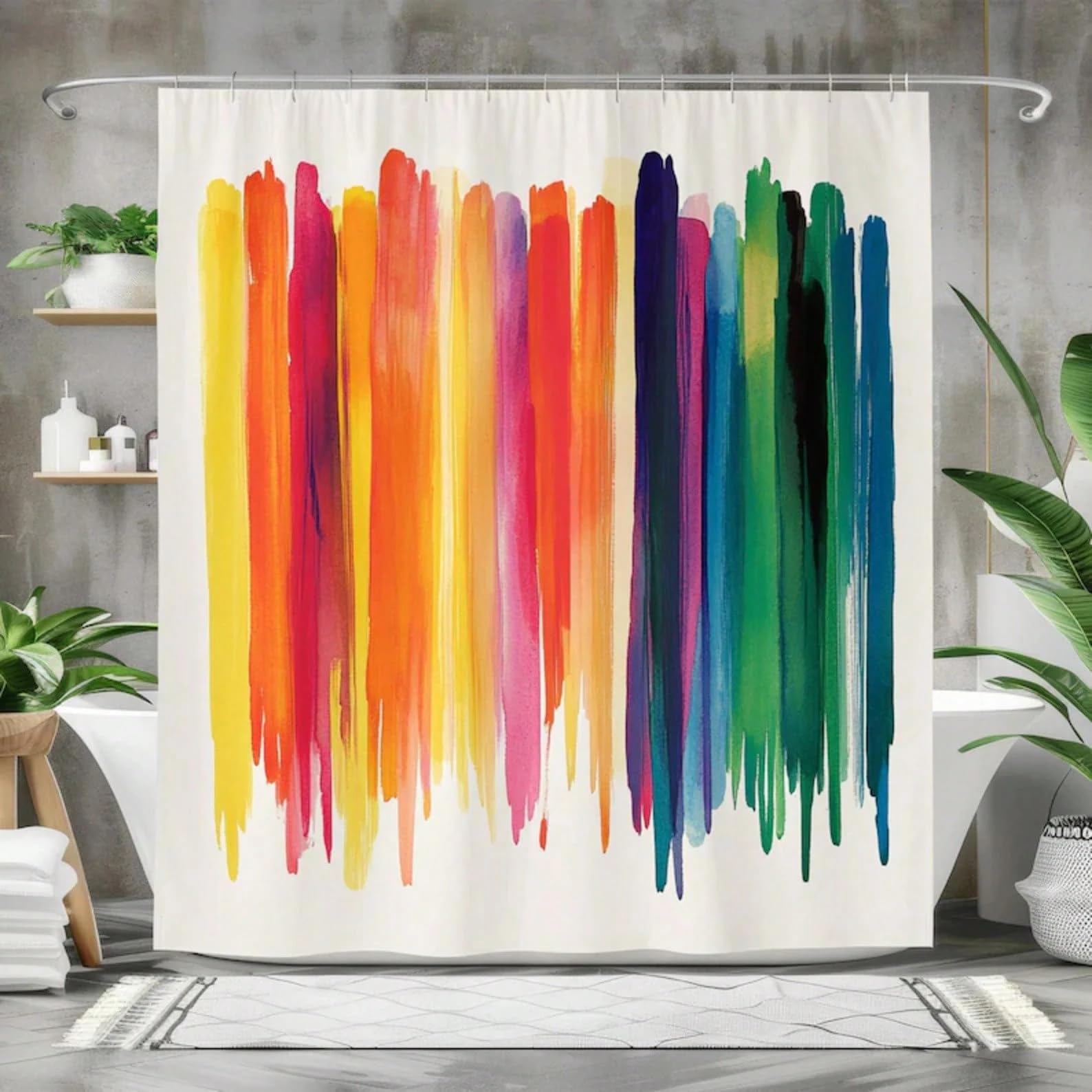 GLKSDLPO Colorful Watercolor Stripe Shower Curtain, Rainbow Abstract Bathroom Decor, Bold Vibrant Art Curtain for Modern Bathroom(180x180cm/71x7in(WxH)