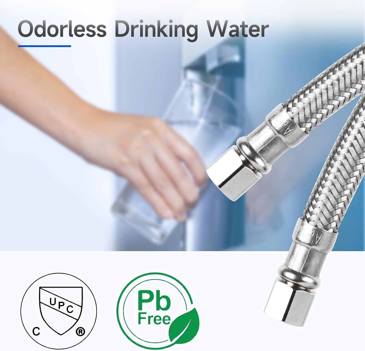 24 FT Refrigerator Water Line, 1/4" Compression Stainless Steel Braided Ice Maker Hose, Fridge Water Line for Refrigerator, Ice Maker Water Hose