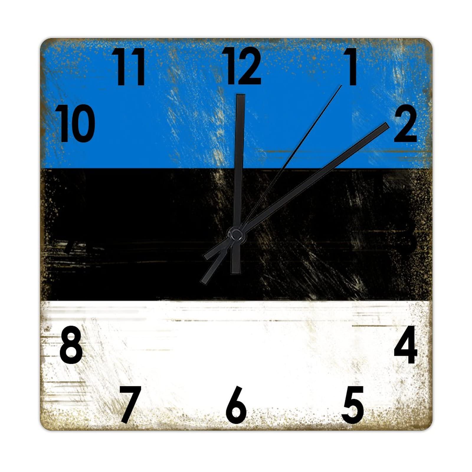 Horloge murale carrée bois sans tic-tac drapeau Estonie rétro pour chambre