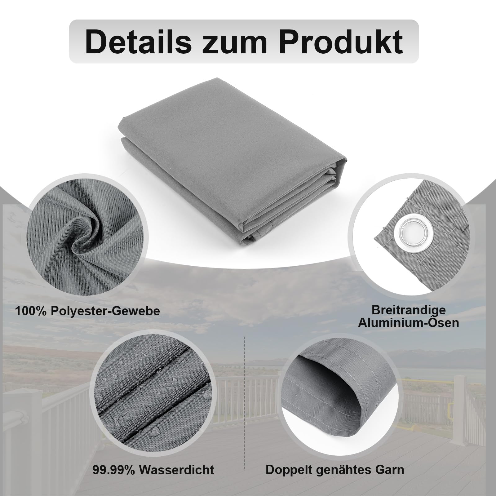 AXT SHADE Benutzerdefinierte Größe Balkon Sichtschutz Wetterfest 0.9x6m Balkonverkleidung Balkonabdeckung Balkonbespannung Blickdichte Windschutz und UV-Schutz für Balkongeländer-Hellgrau