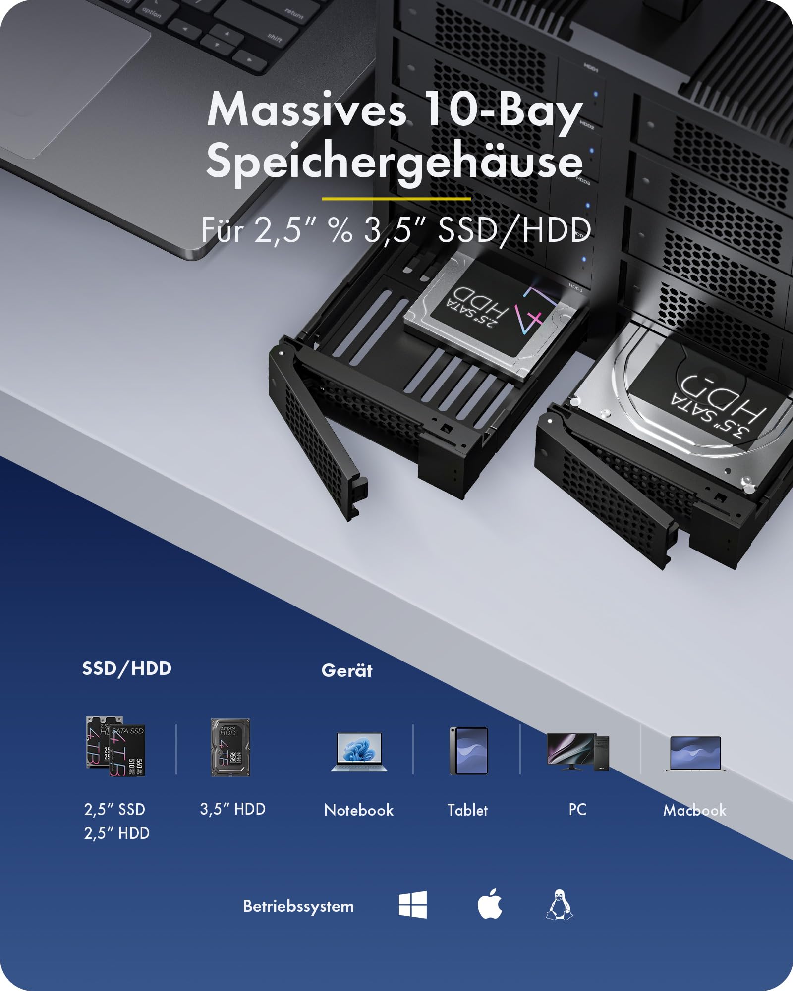 ICY BOX 10-Fach Gehäuse, HDD/SSD 2,5"/3,5", SATA, USB-C, IB-3710-CU31