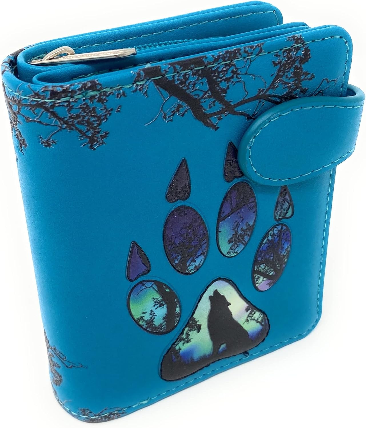 Shag Wear Wolf Paw Small Animal Wallet for Women and Teen Girls Vegan Faux Leather Light Blue 4.5"