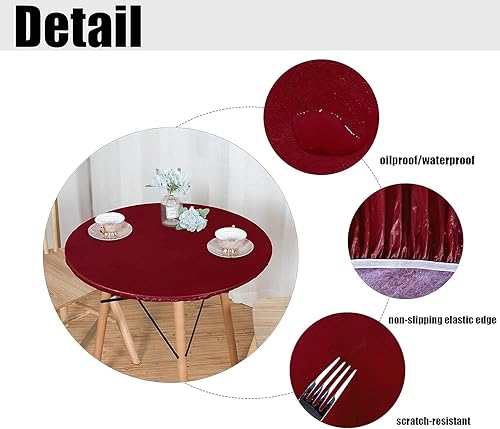 Miniatura 151 de LUSHVIDA - Mantel ajustable de vinilo para mesa redonda, impermeable y con borde elástico, mantel de plástico
