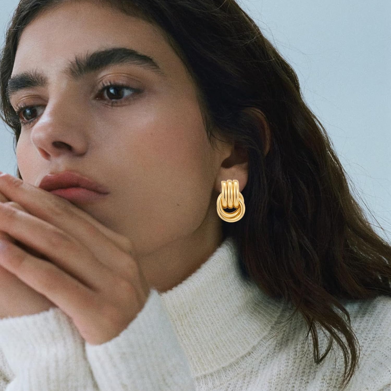 Chunky Golden/Silver Earrings Large Knot Earrings Love Knot Stud Earrings Geometric Dangle Drop Earrings for Women - Image 2