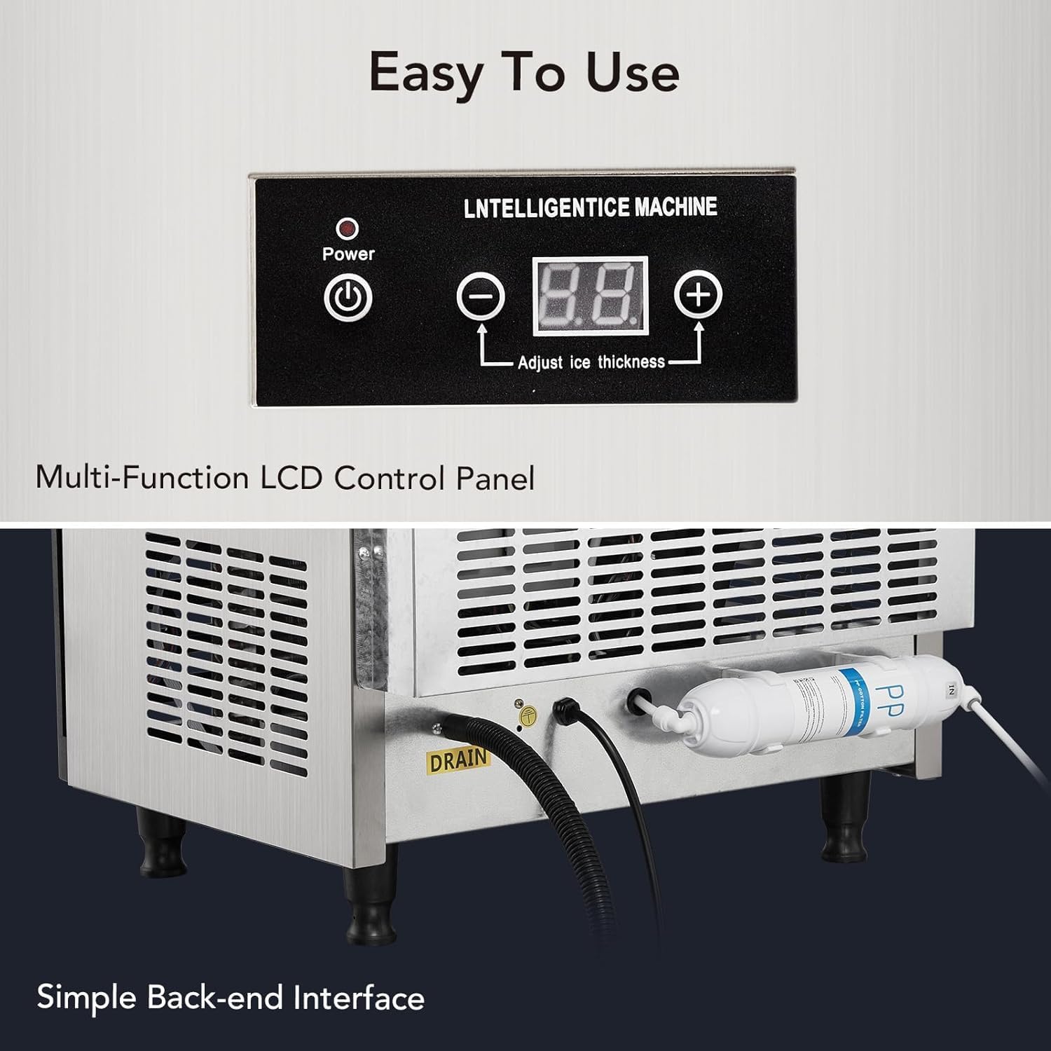 Commercial Ice Maker 110lbs/24H Undercounter Ice Machine, 40Lbs Storage Bin, Stainless Steel, Low Noise, Automatic Overflow Prevention, Adjustable Ice Cube Thickness, APS-40