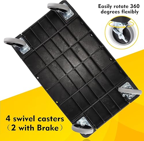 Miniatura 4 de ELAFROS Carro Utilitario de Plástico Resistente, 37 x 18.8 pulgadas, Tapa Plana, Ruedas Giratorias, Capacidad de 550 libras, Negro