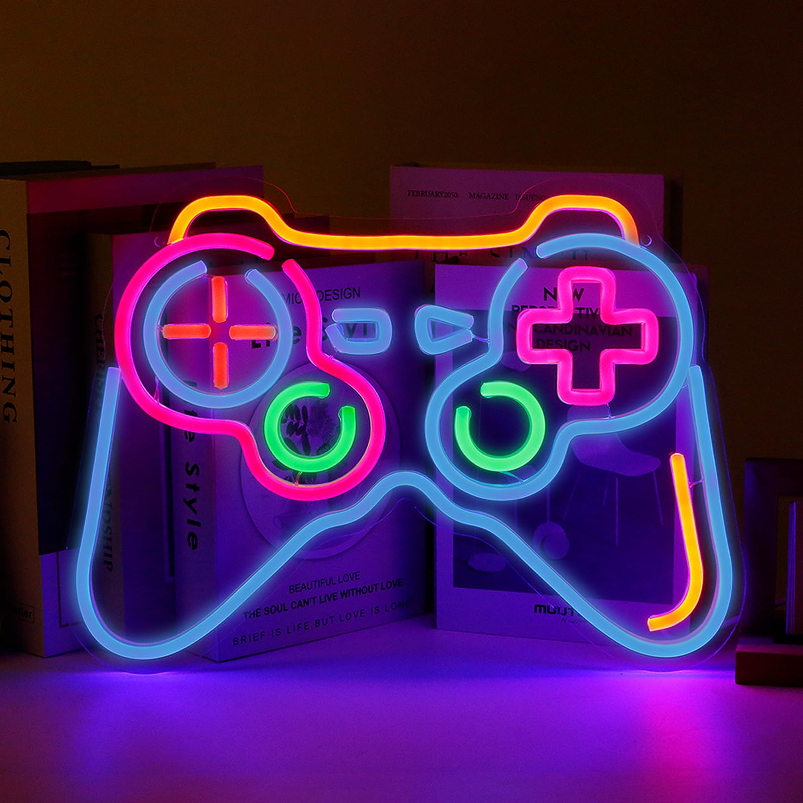 Neonlicht Schild, LED-Umgebungslicht, Leuchtreklame, Gaming Zone Panda Lichtzeichen, Neonschilder für Spielzimmer Wand, Spielzimmer, Kinderzimmer, Schlafzimmer, Wohnzimmer Wanddekorationen (Gamepad)