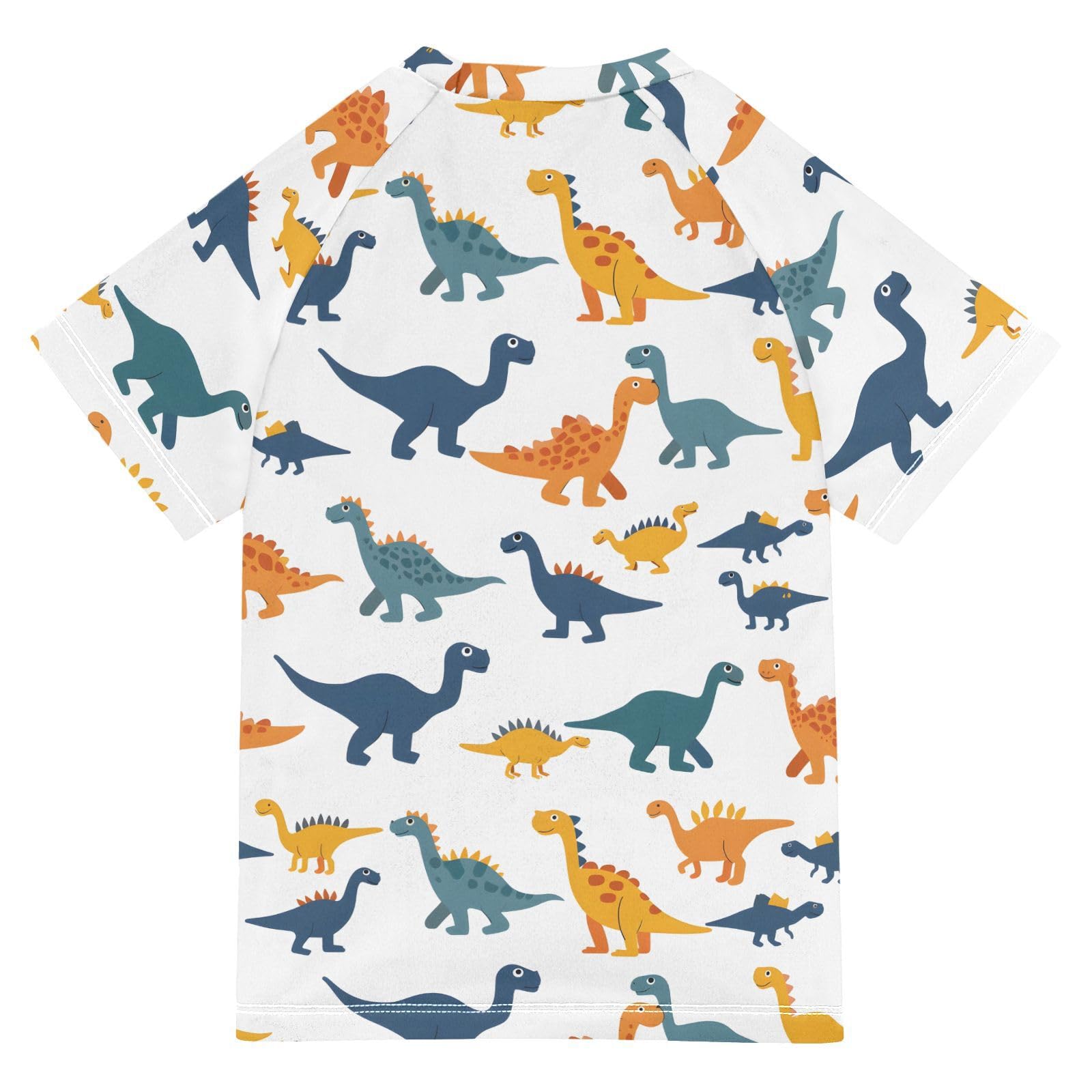ALAZA Kids Rash Guard Boys Toddler Swim Shirts Short Sleeve Dinosaurs White UPF 50+ 3T