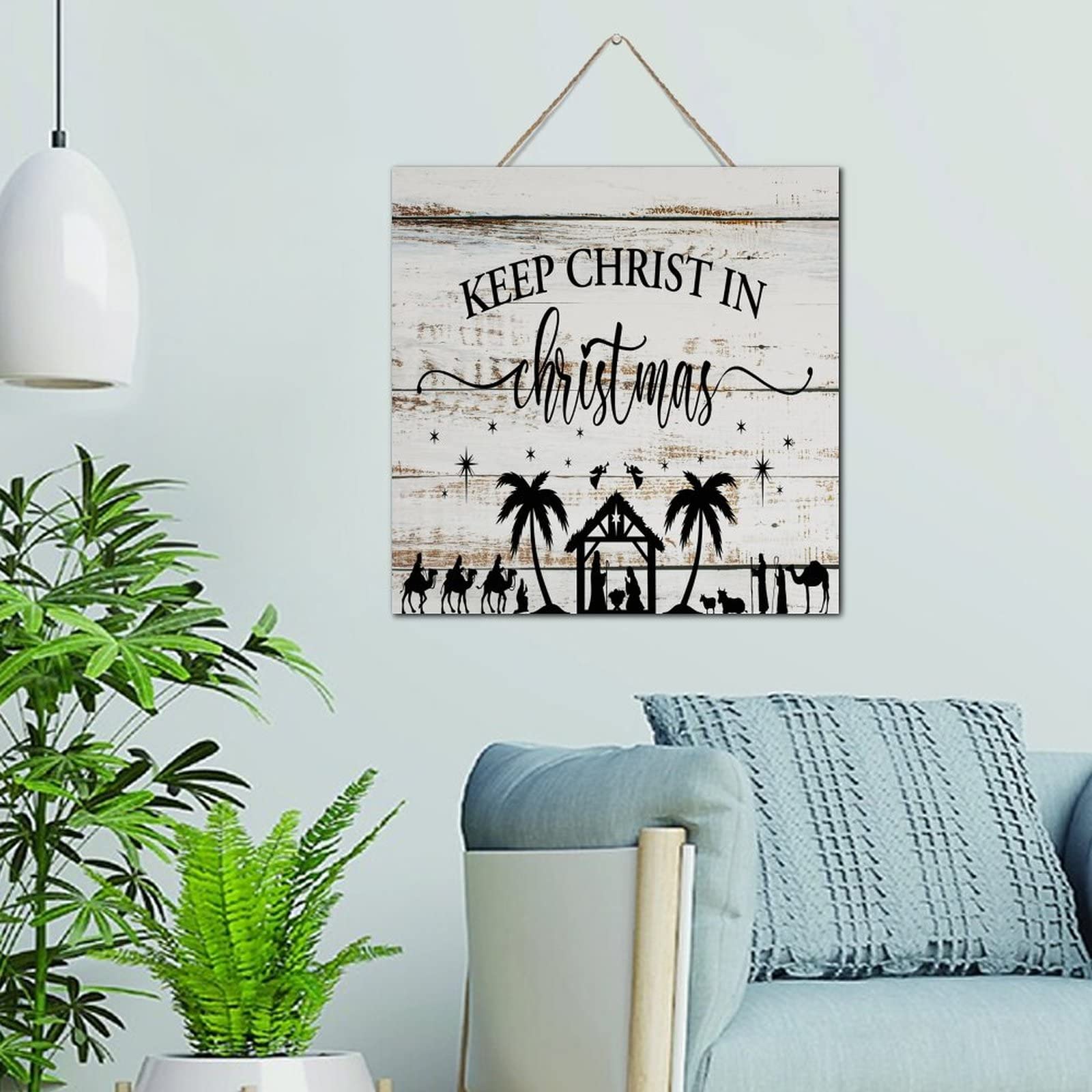 Panneau de bois Keep Christ in Christmas decoration murale en bois vieilli