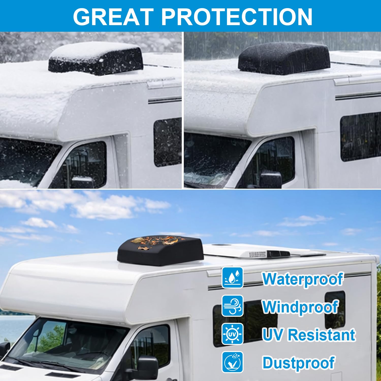 Cubierta de Aire Acondicionado RV, Vinilo Negro Impermeable Anti-UV, Compatible con Dometic Brisk II, Dobladillo de cordón, fácil de Limpiar
