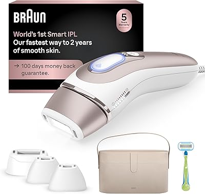 Braun Smart IPL, Vogues Best Hair Removal Device, Skin iExpert Pro 7: at Home Laser Hair Removal, Permanent Visible Hair Reduction, Free App, Vanity Case, Venus Razor, 4 Smart Heads, IPL7387