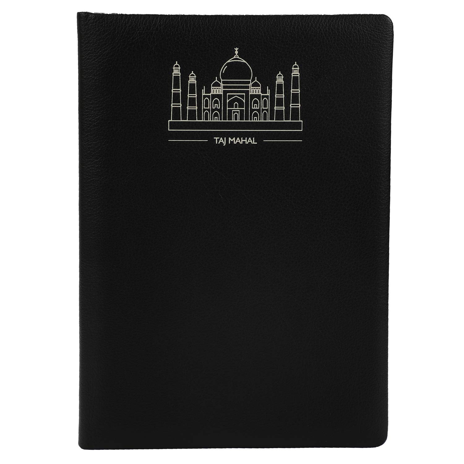 COMMA Laser – A5 Size Hard Bound Notebook – 224 Pages (192 Ruled Natural Shade + 32 Un-Ruled Grey) – 80gsm – Dual Colour Soft PU Leather Cover – with a White Laser Etching of The Taj Mahal