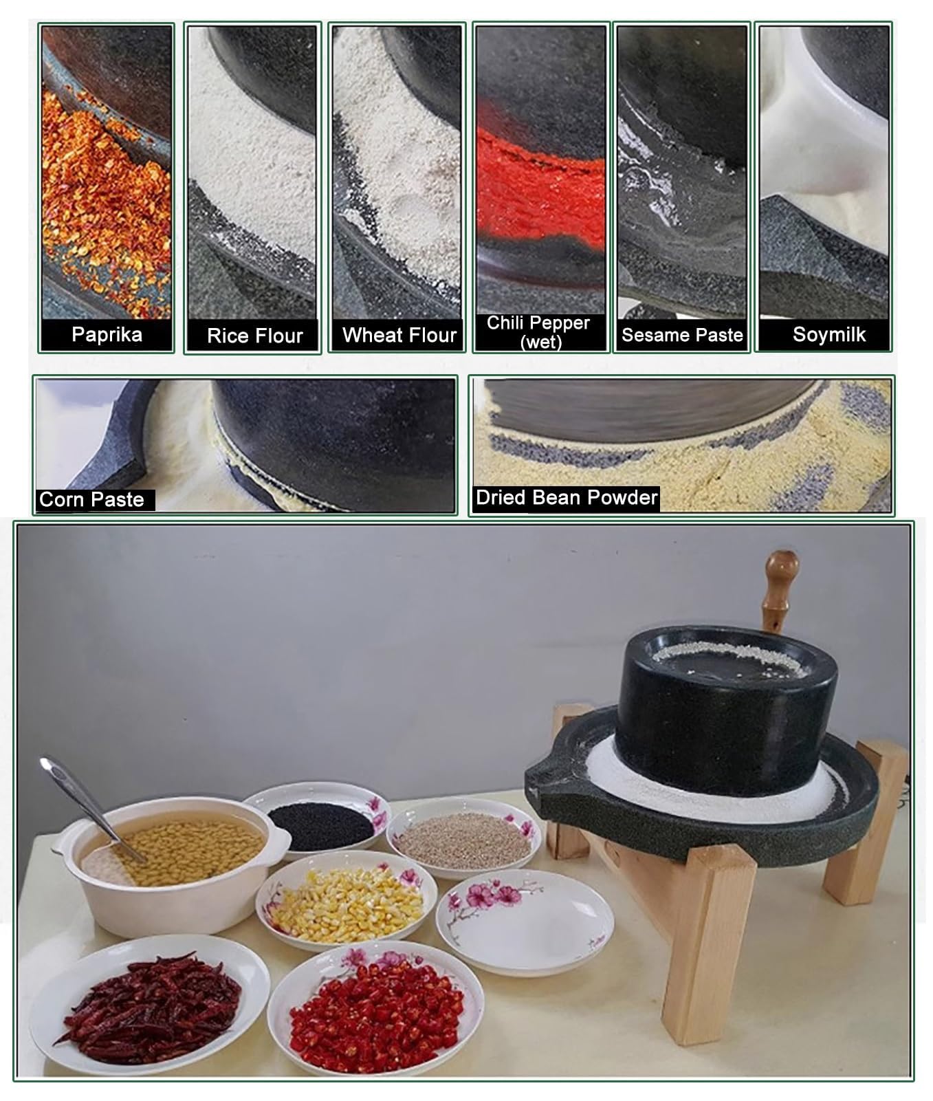 Sojamilch-Mahlsteinmühle, manuelle Getreidemühle für Gewürze, Paprika, Mungbohnen, handgefertigte natürliche Blausteinmühle für Tofu (20 cm x 30 cm)