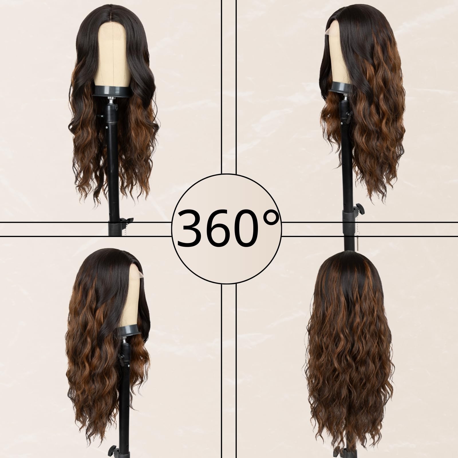 Long Mix Brown Wig for Women 26 Inch Middle Part Wavy Women Charming Wigs Rea...