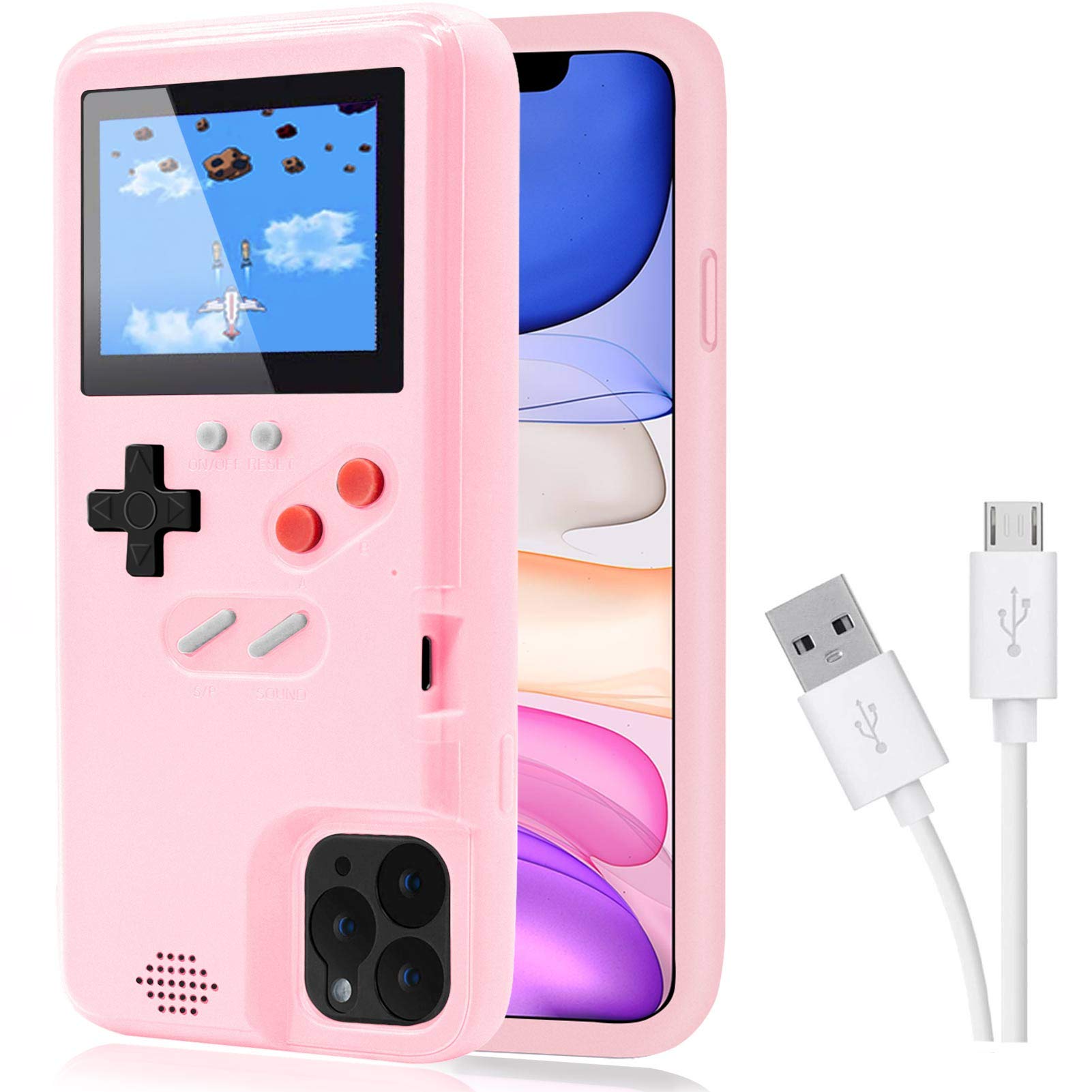 Game Console Case for iPhone,DIKKAR Retro Protective Cover Self-Powered Case with 36 Small Games,Full Color Display,Video Game Case for iPhone 14 Plus