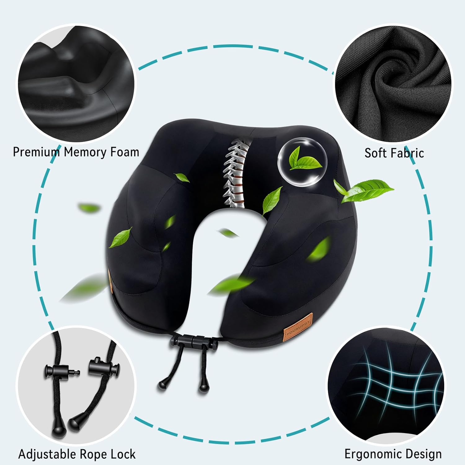 Travel Pillow for Airplane, Memory Foam Airplane Neck Pillow for Long Flight Sleeping, Soft, Comfort Portable Travel Neck Pillow for Flight, Drive, Work, Rest, with Storage Bag - Image 2