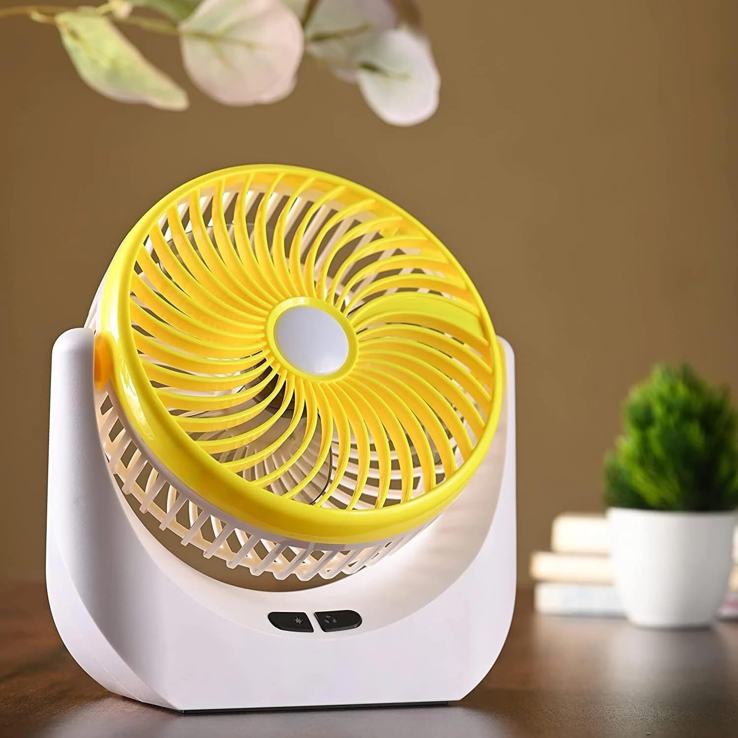 ECOSKY Care 4 3 modes portable mini desk fan with led,usb cable RECHARGEABLE TABLE FAN WITH LED USB Fan (Yellow)-image-42