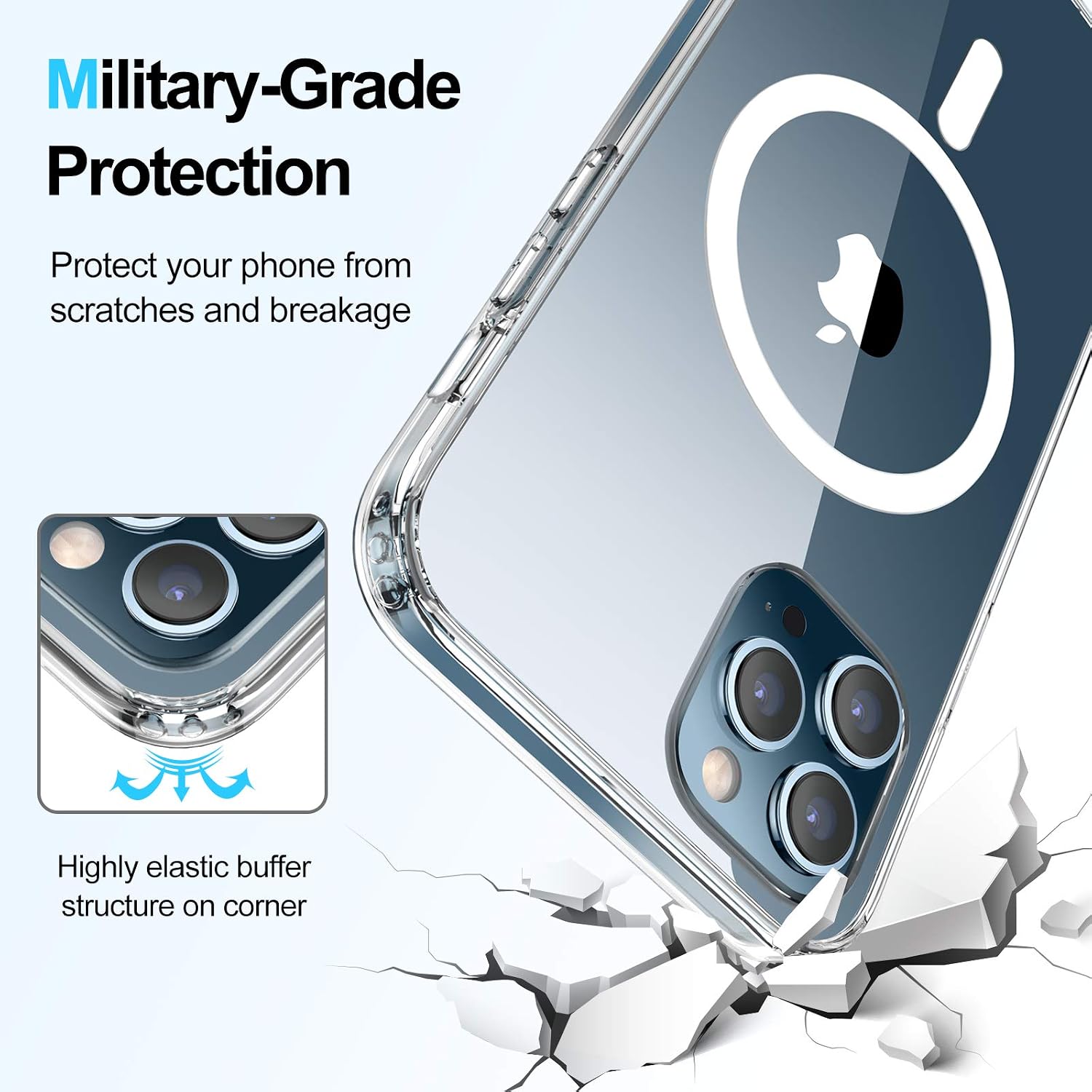 QMQ Phone Case for iPhone 12/12 Pro 6.1'', Clear Case Reinforced Corner TPU Bumper Magnetic Anti-Yellowing Transparent Protective Case (for iPhone 12/12 Pro 6.1'')