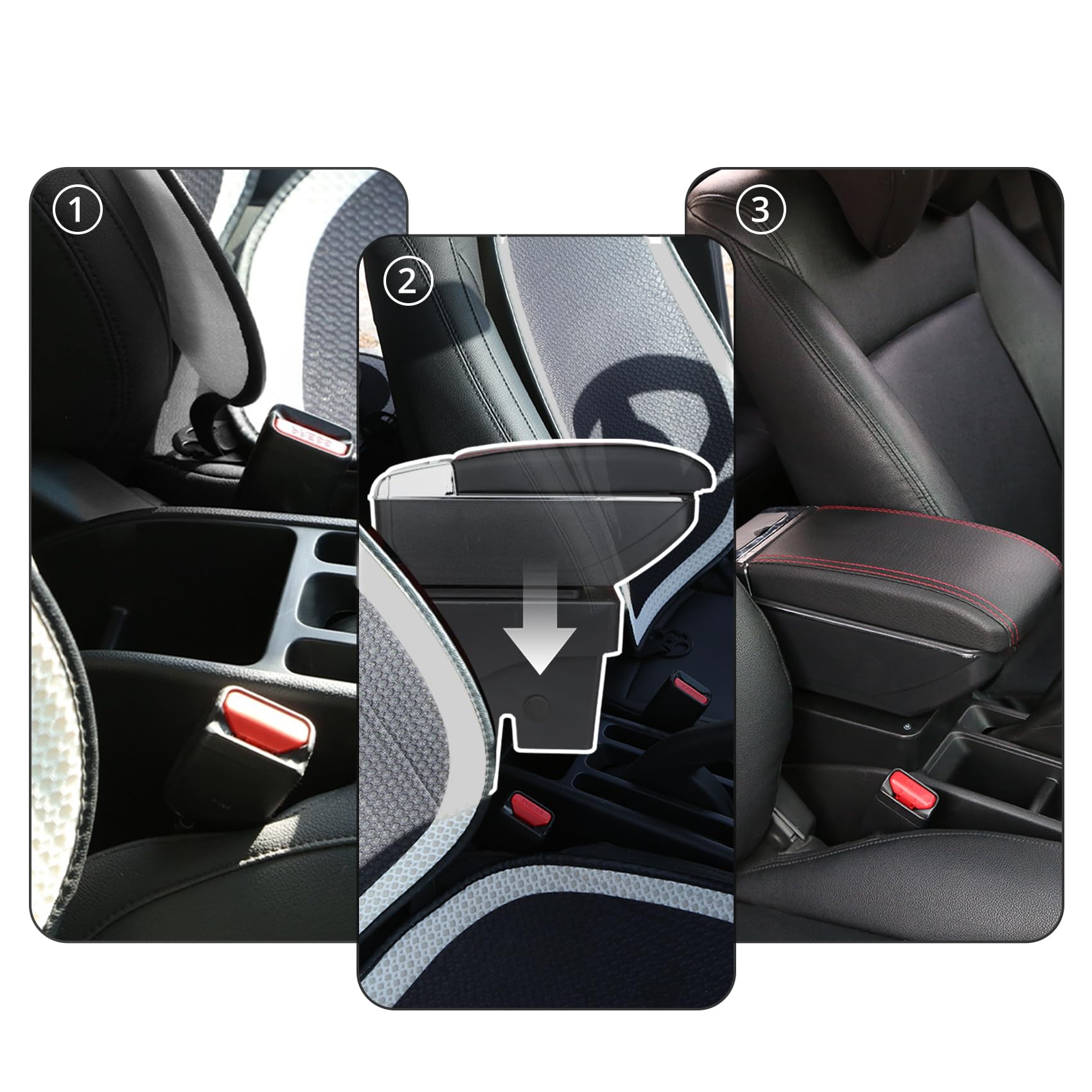YJYWZH für Peugeot 207 207CC Armlehnen Mittelarmlehne mit Ablagefach und Getrankehalter USB-Anschluss Autozubehör Konsole Armauflage Schwarz