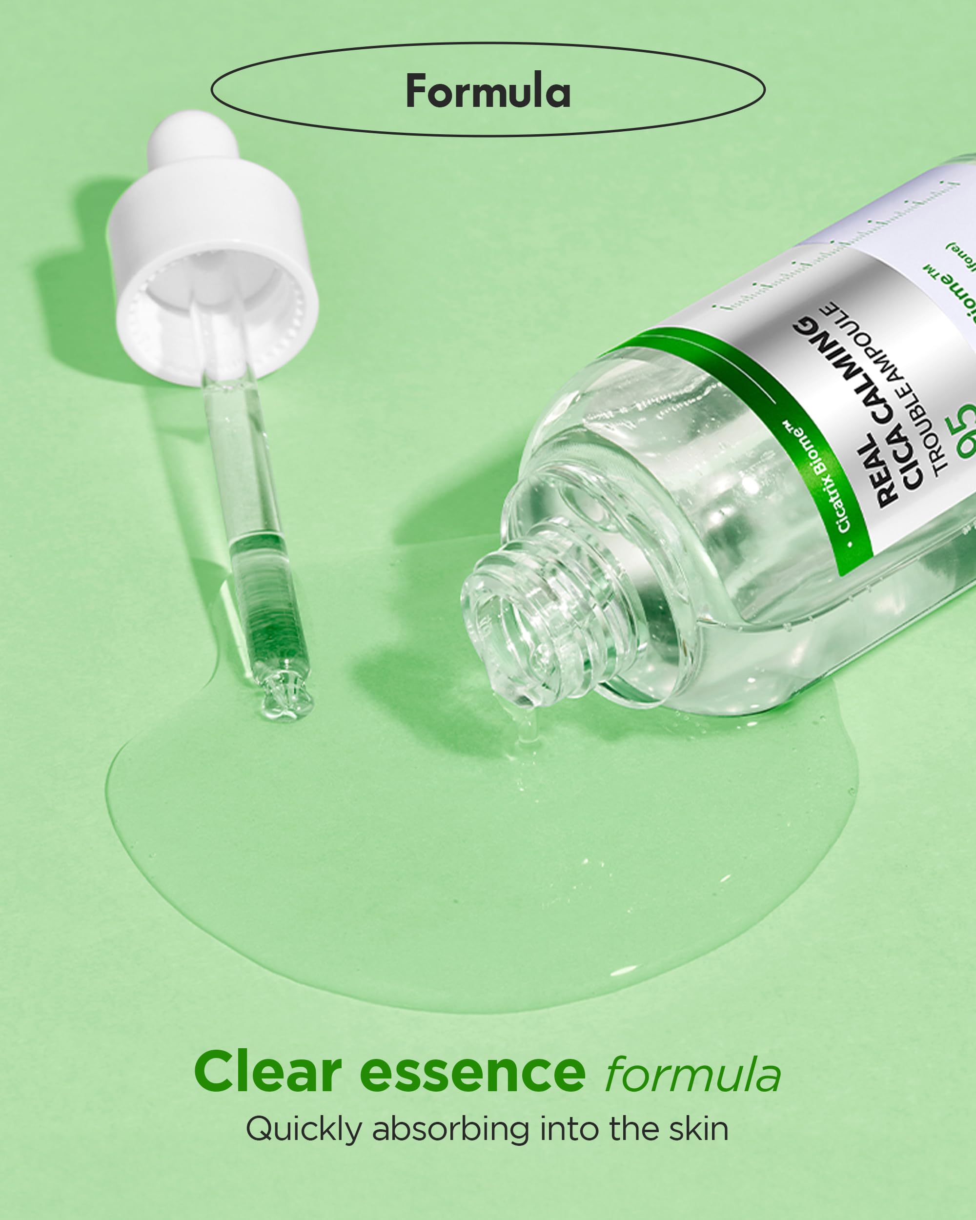 WELLAGE Real Cica Calming Trouble Ampoule - Korean Soothing Serum 95% Madecassoside, Rapid Soothing, Redness Relief, Sebum Control, Improves Freckles and Blemishes, for Acne-Prone Skin, 1.69 fl.oz