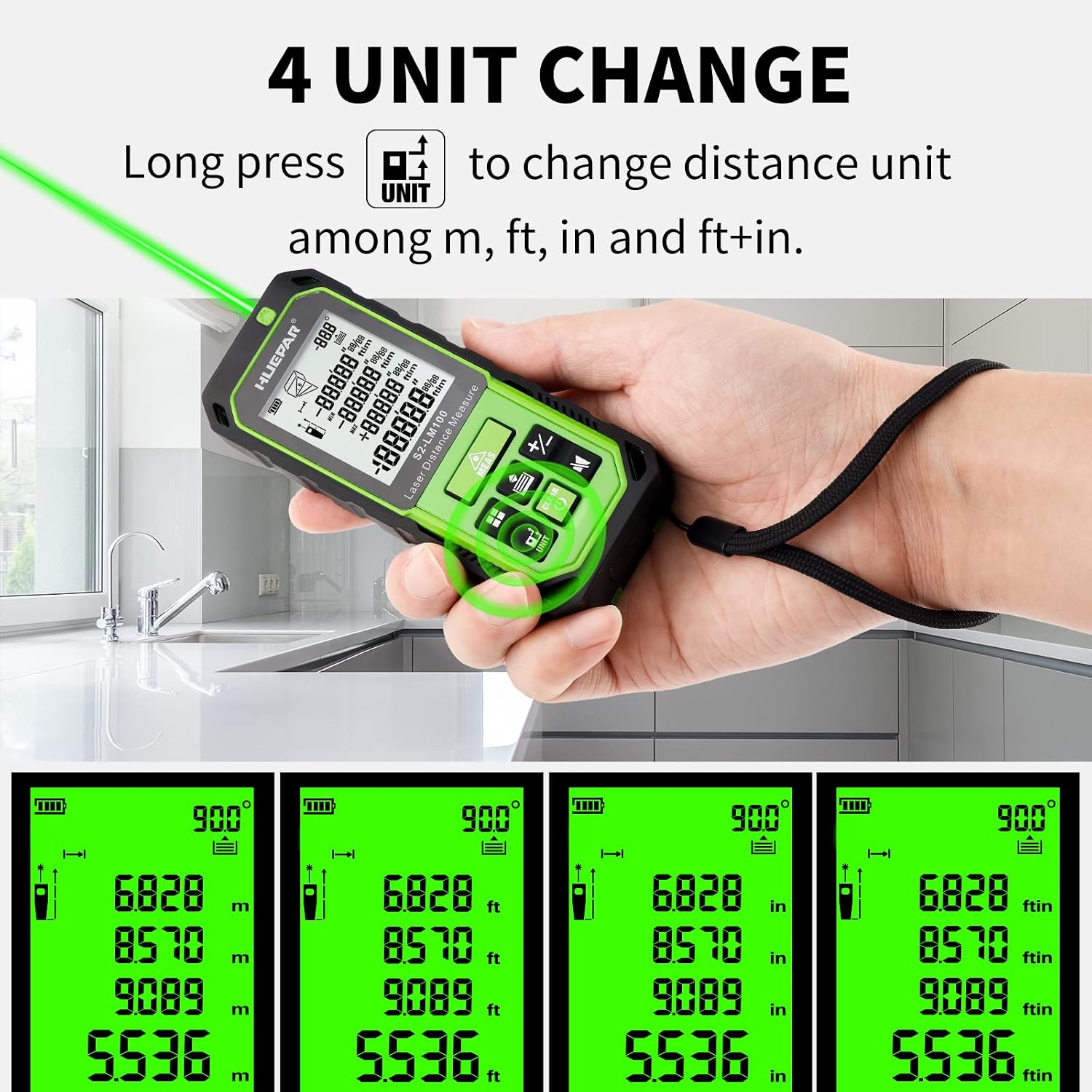 Buy Huepar Laser Distance Measure Green Beam 196Ft/328Ft, Digital Meter ...