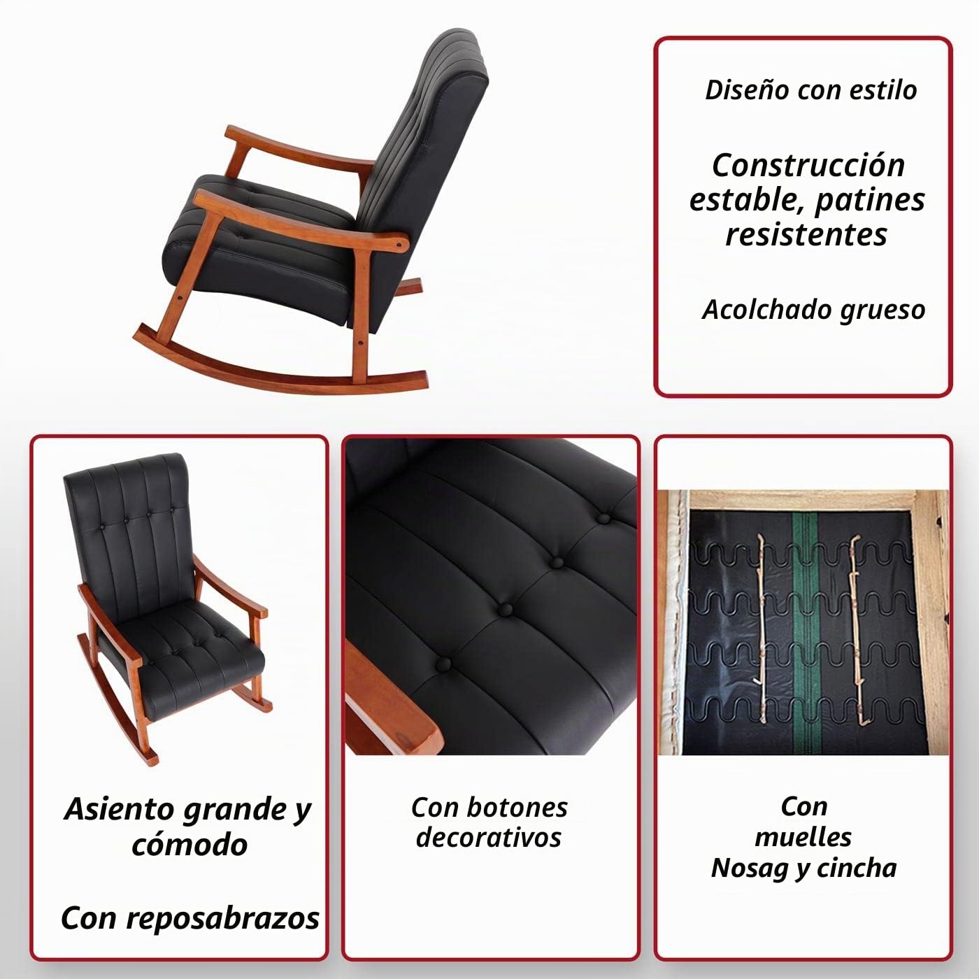 Mendler HWC-K10 - Mecedora (estructura marrón), color crema